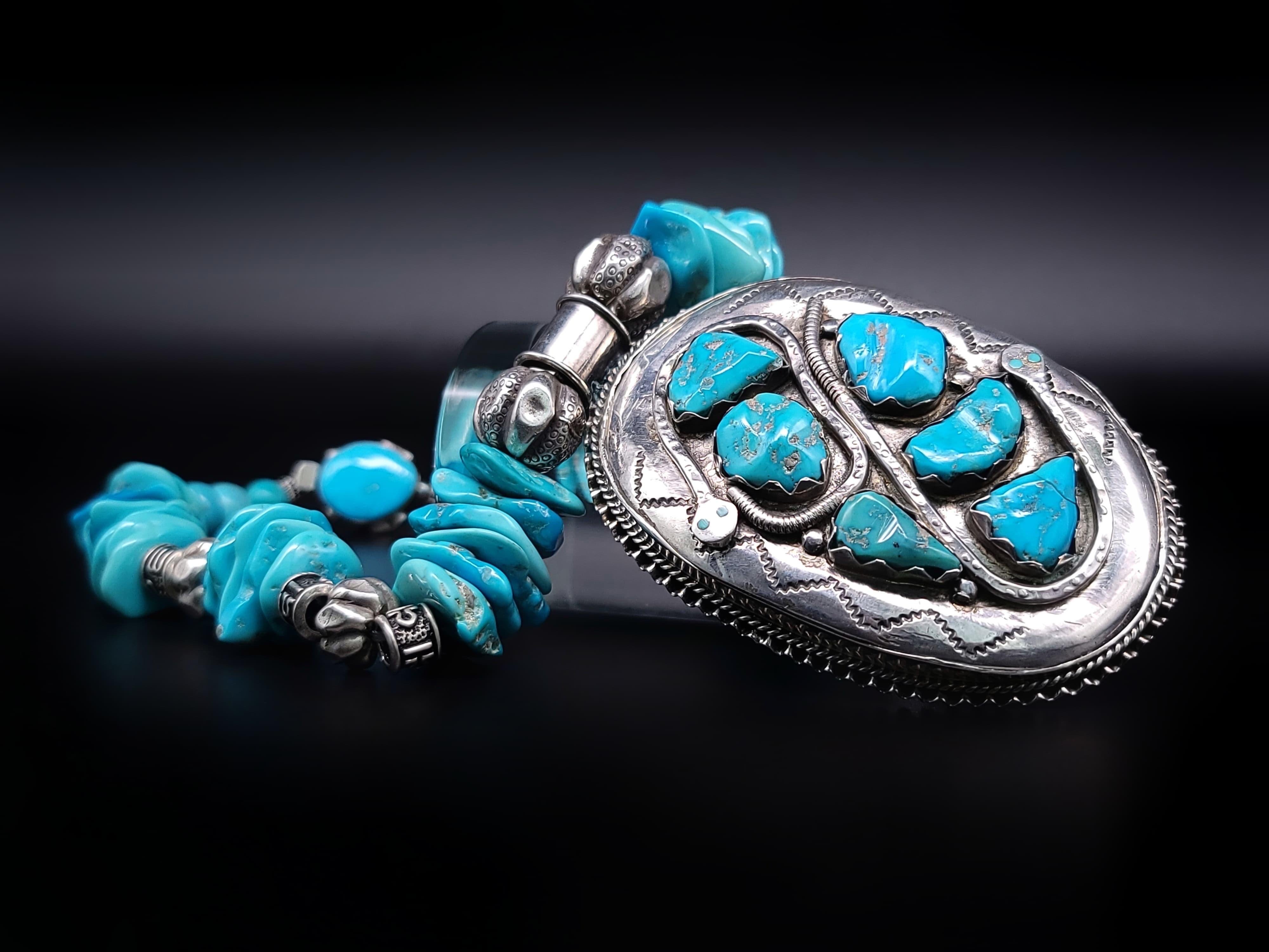 A.Jeschel Powerful Sterling Silver Effie C Zuni pendant and Turquoise necklace For Sale 2