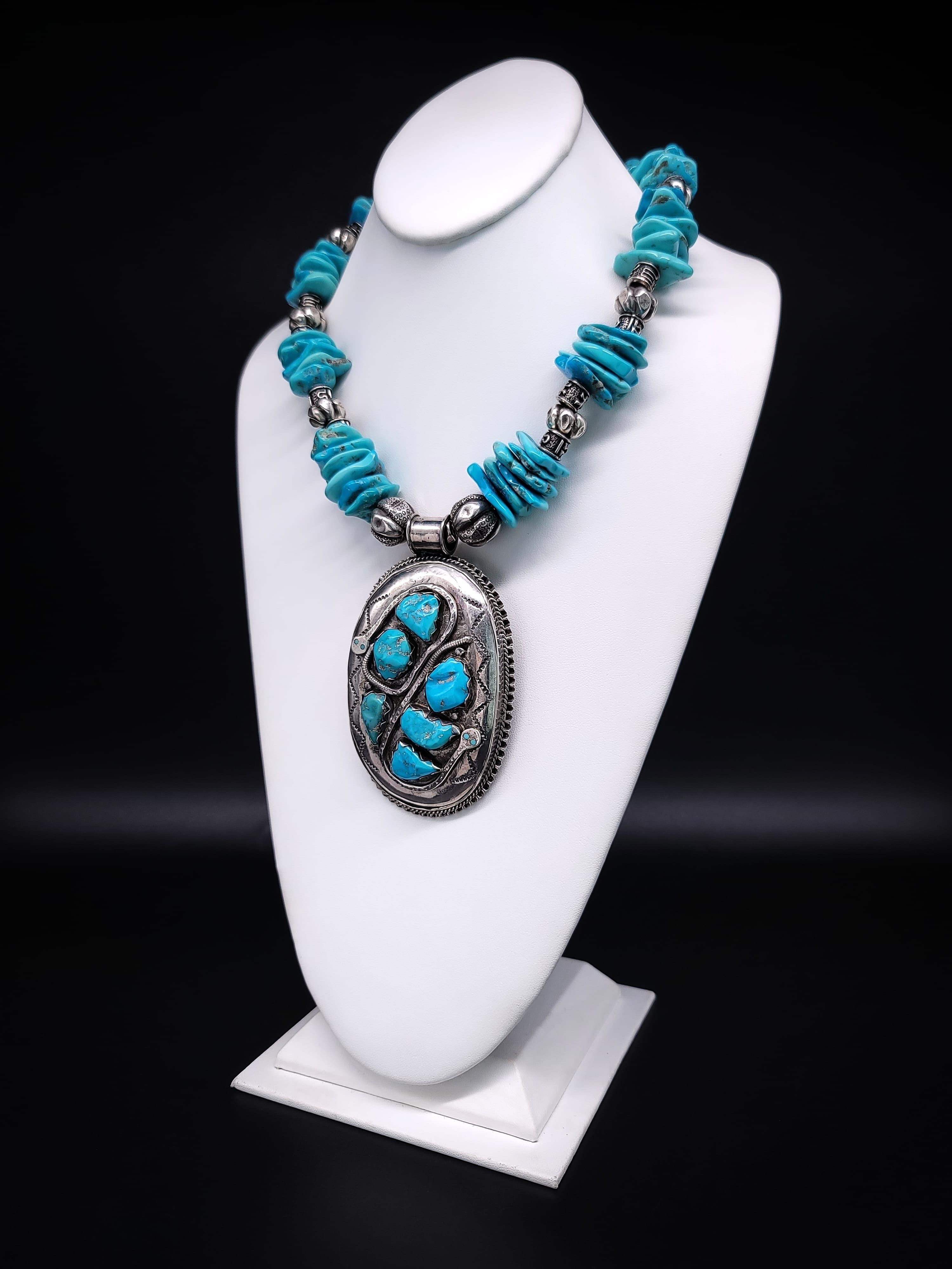 A.Jeschel Powerful Effie C Zuni pendentif et collier turquoise en argent sterling en vente 8