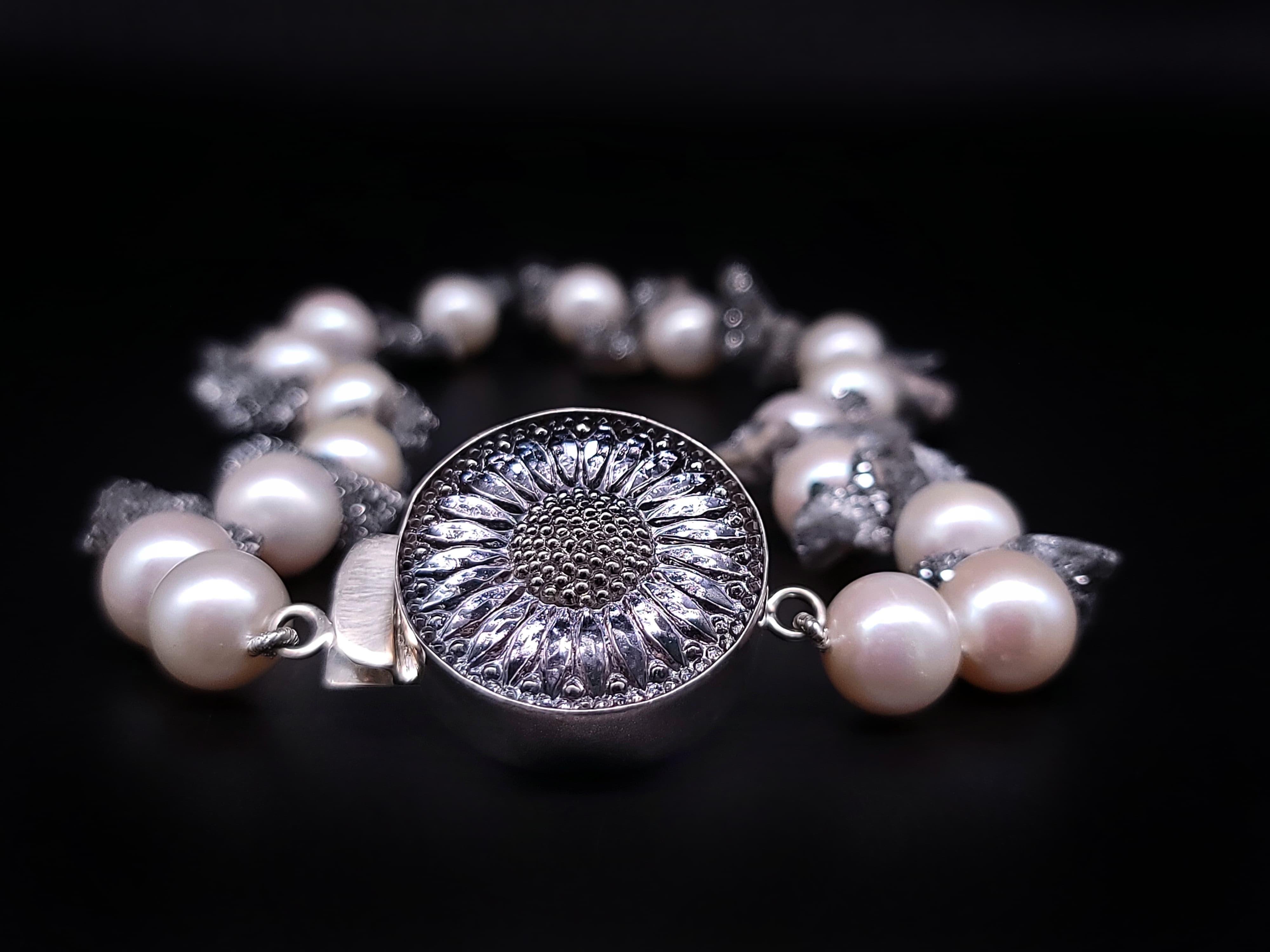 A.Jeschel  Lustrous 14mm pearls and sparkly druzy Quartz necklace. For Sale 4