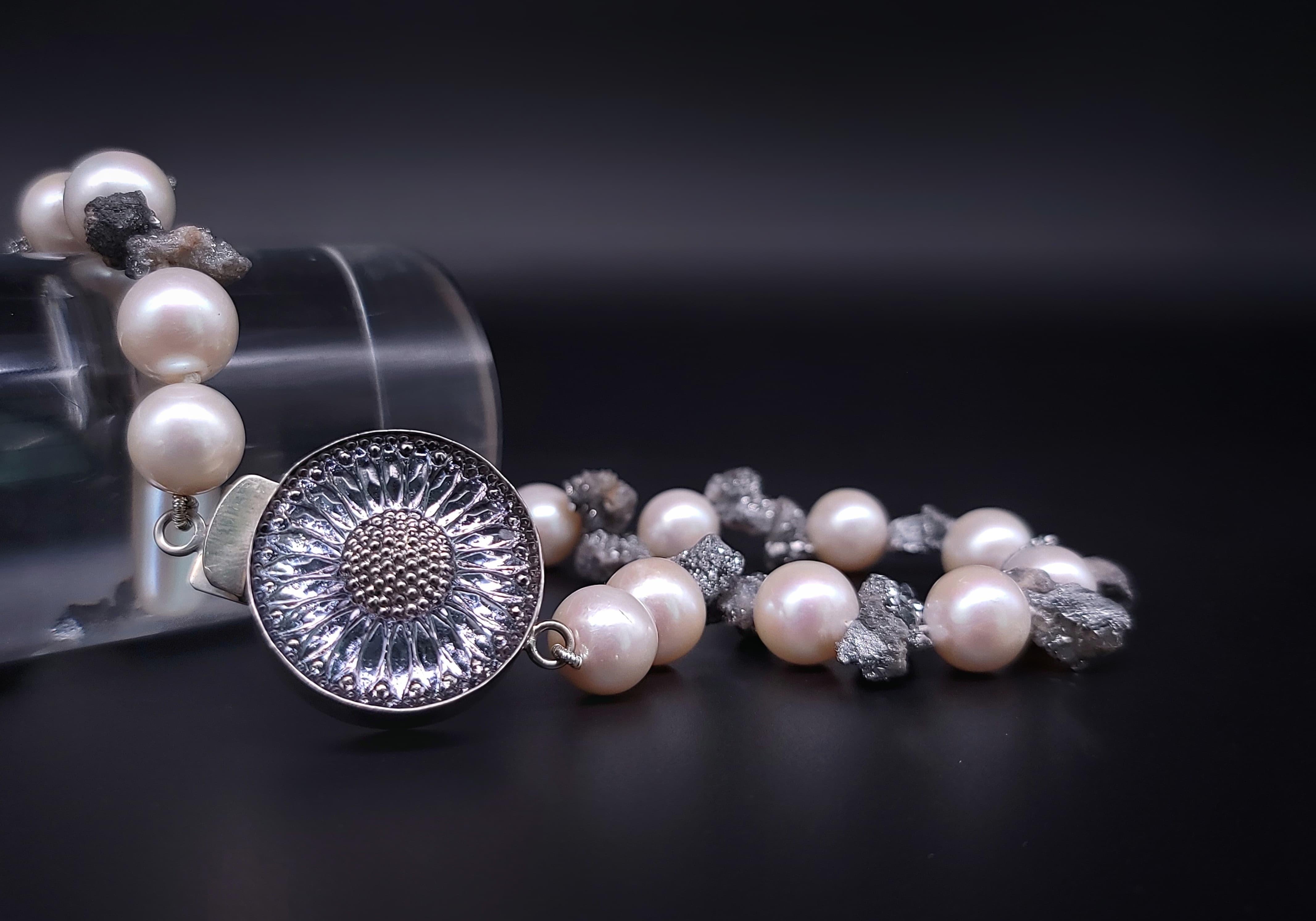A.Jeschel  Lustrous 14mm pearls and sparkly druzy Quartz necklace. For Sale 11