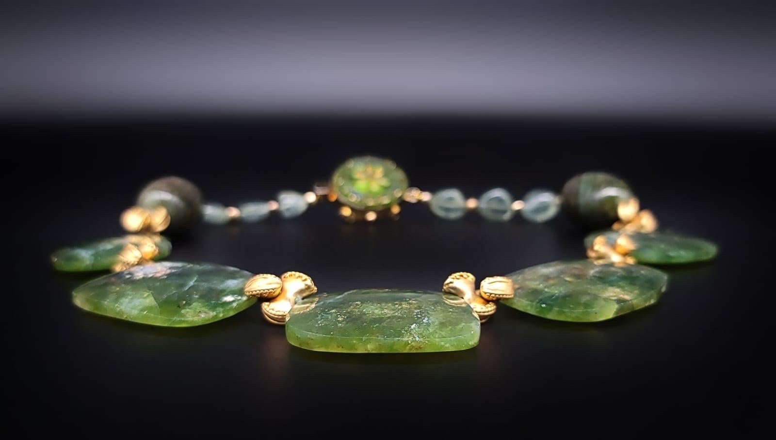 Contemporary A.Jeschel Captivating Large polished Green Opal  Necklace. For Sale
