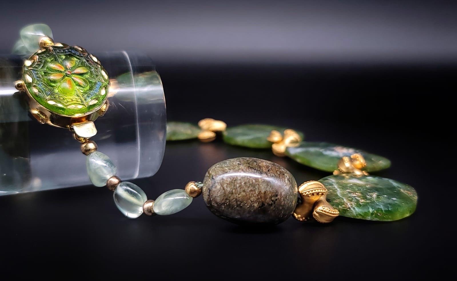Mixed Cut A.Jeschel Captivating Large polished Green Opal  Necklace. For Sale