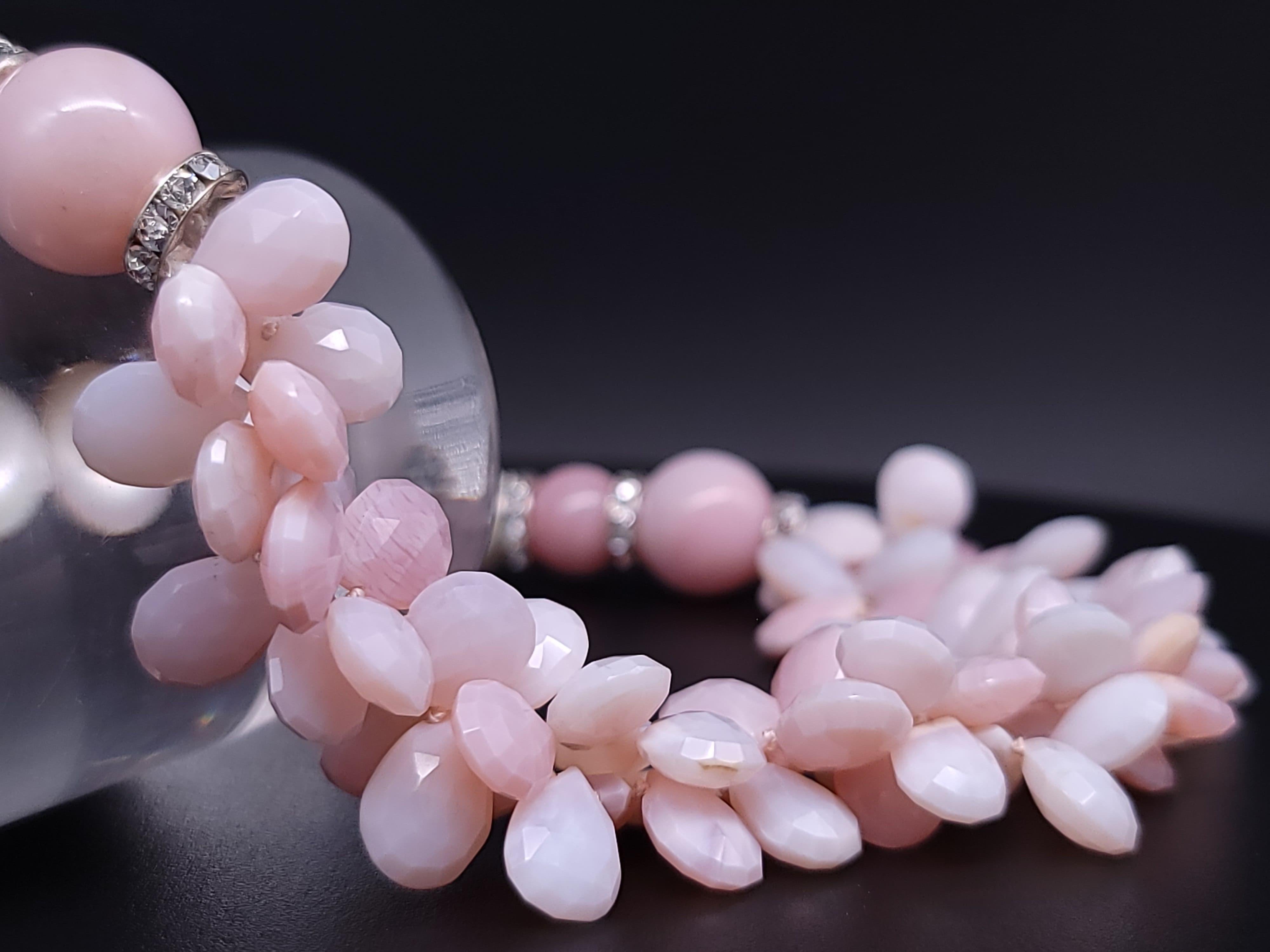 Women's A.Jeschel  Softly ruffled bib Pink opal necklace For Sale
