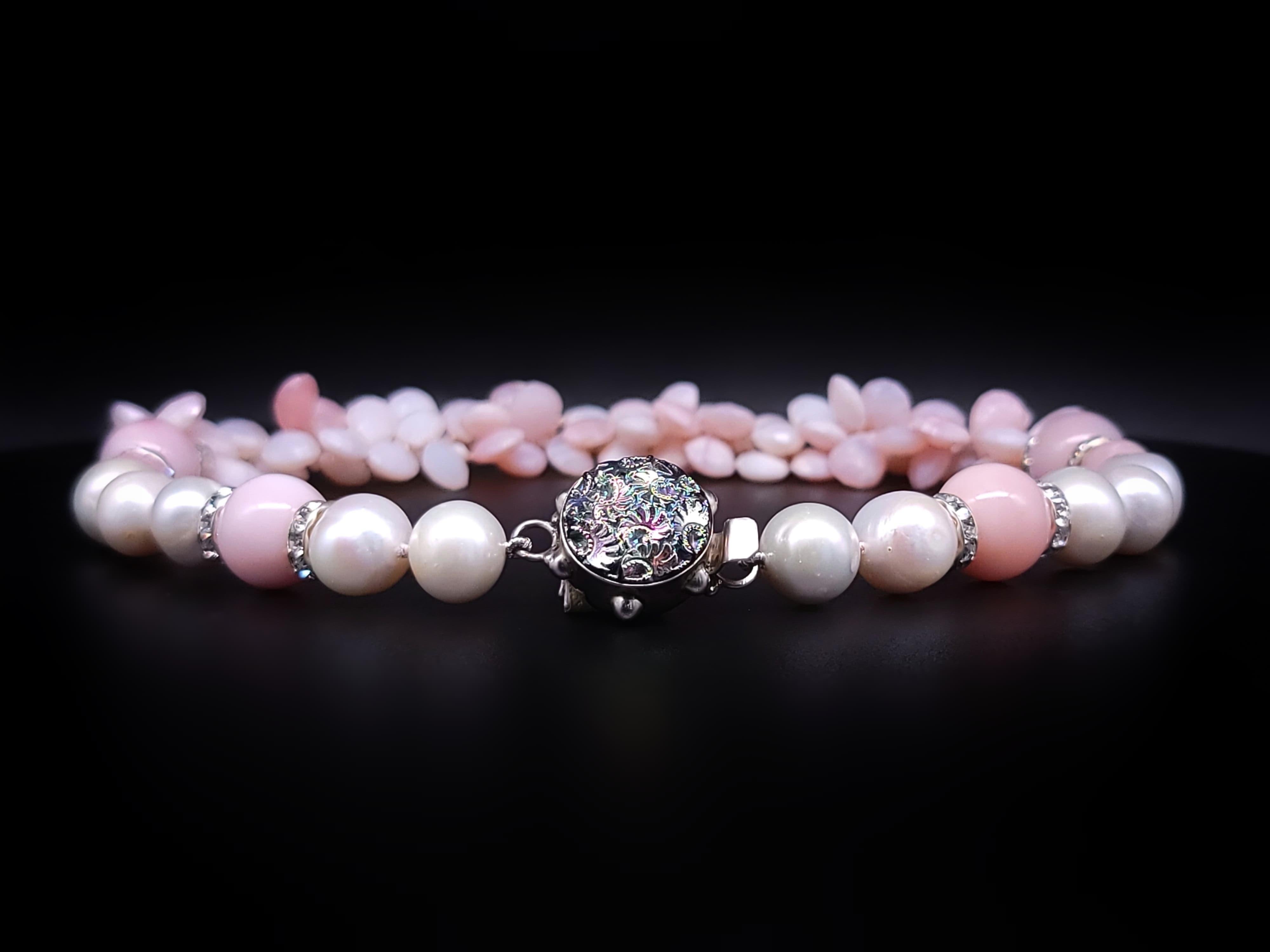 A.Jeschel  Softly ruffled bib Pink opal necklace For Sale 1