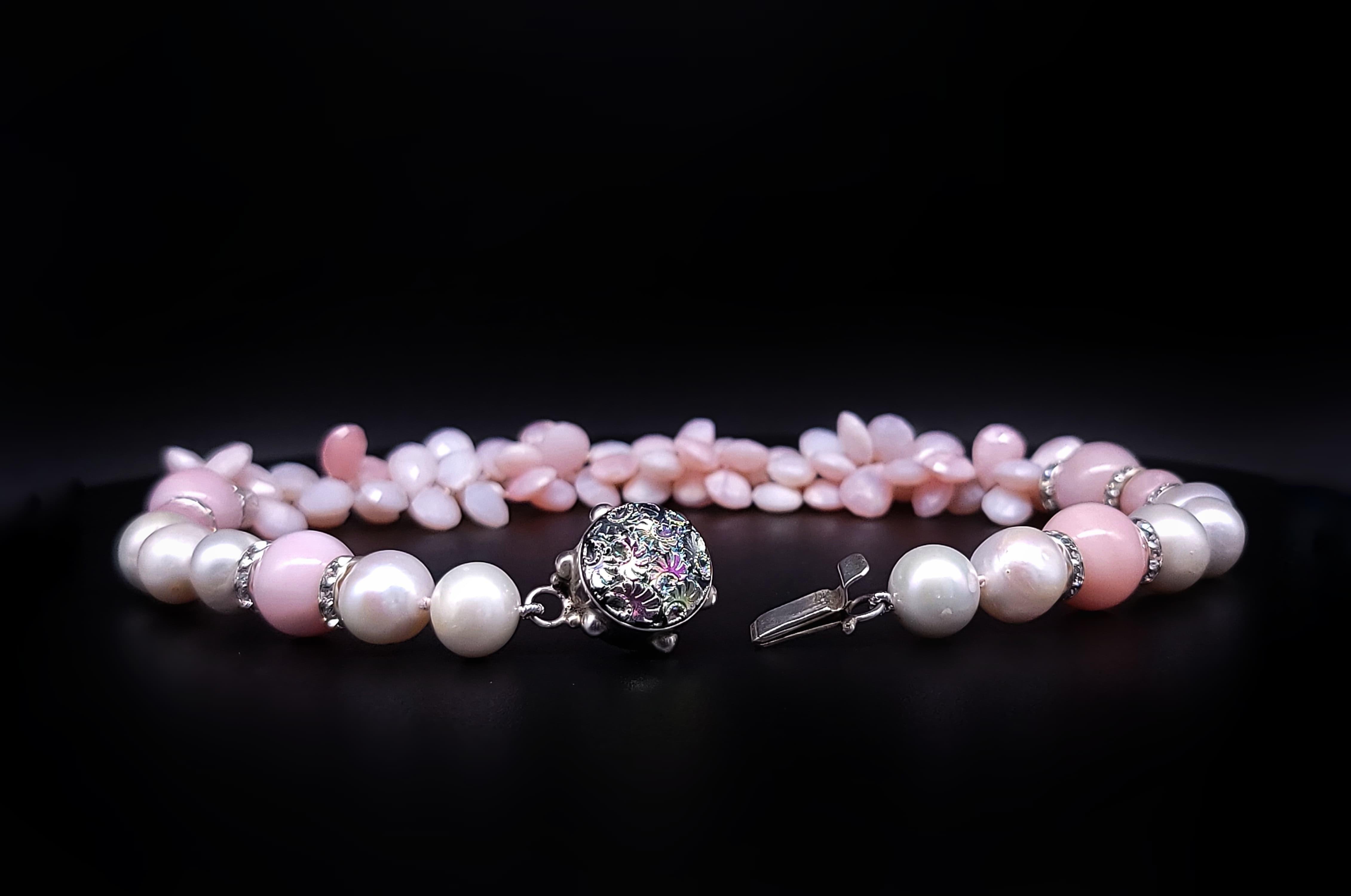 A.Jeschel  Softly ruffled bib Pink opal necklace For Sale 2