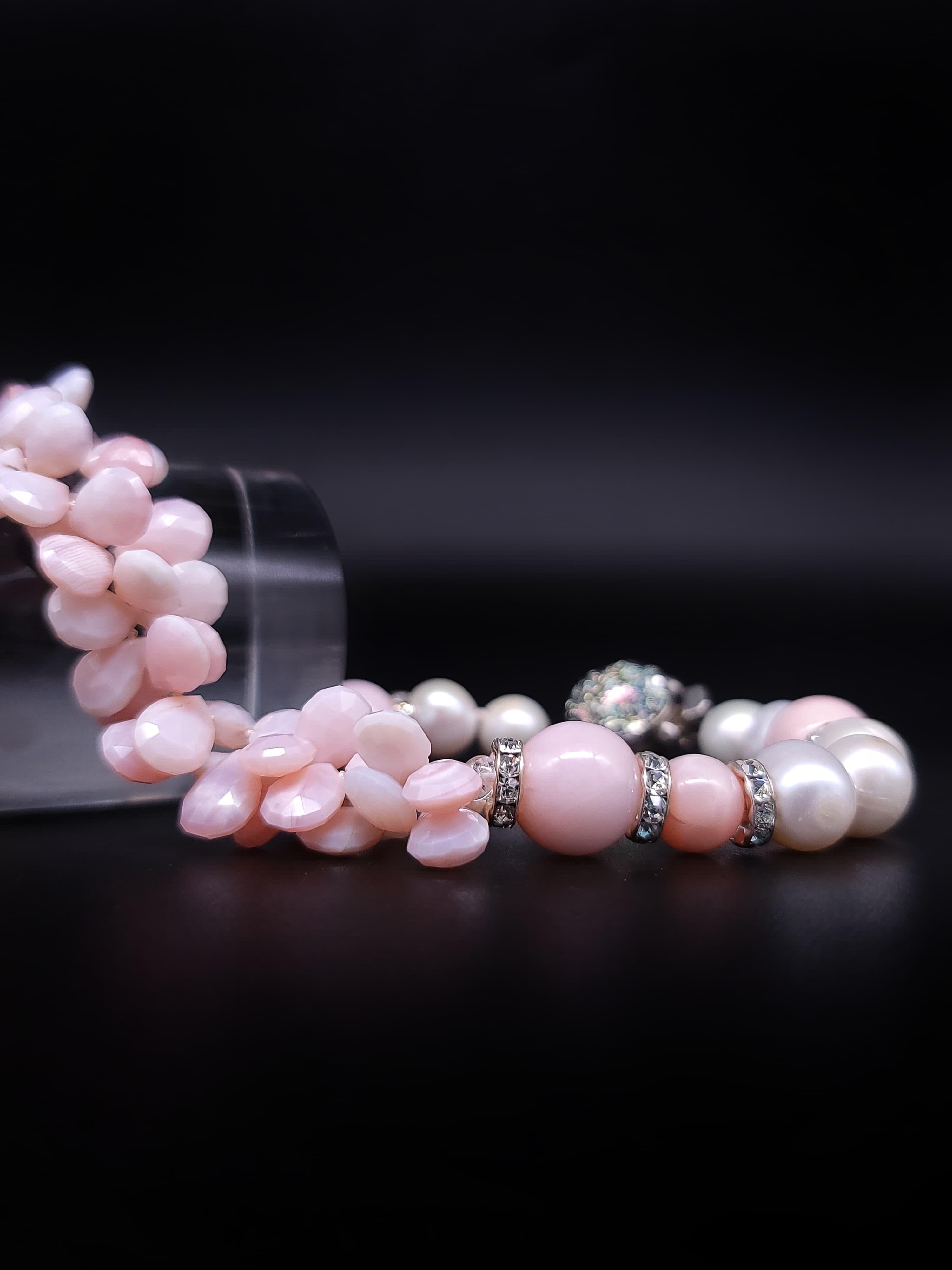 A.Jeschel  Softly ruffled bib Pink opal necklace For Sale 4