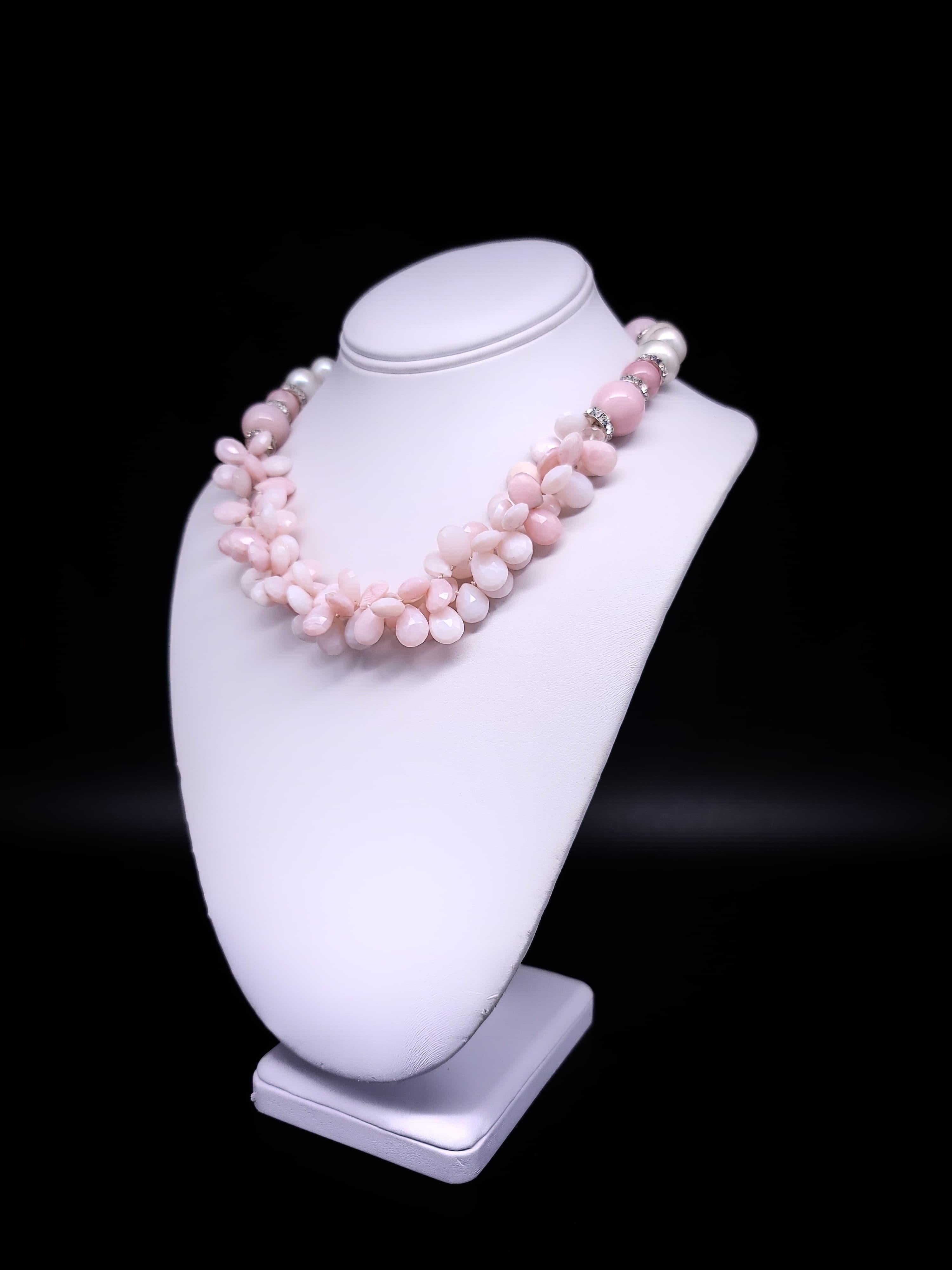 A.Jeschel  Softly ruffled bib Pink opal necklace For Sale 5