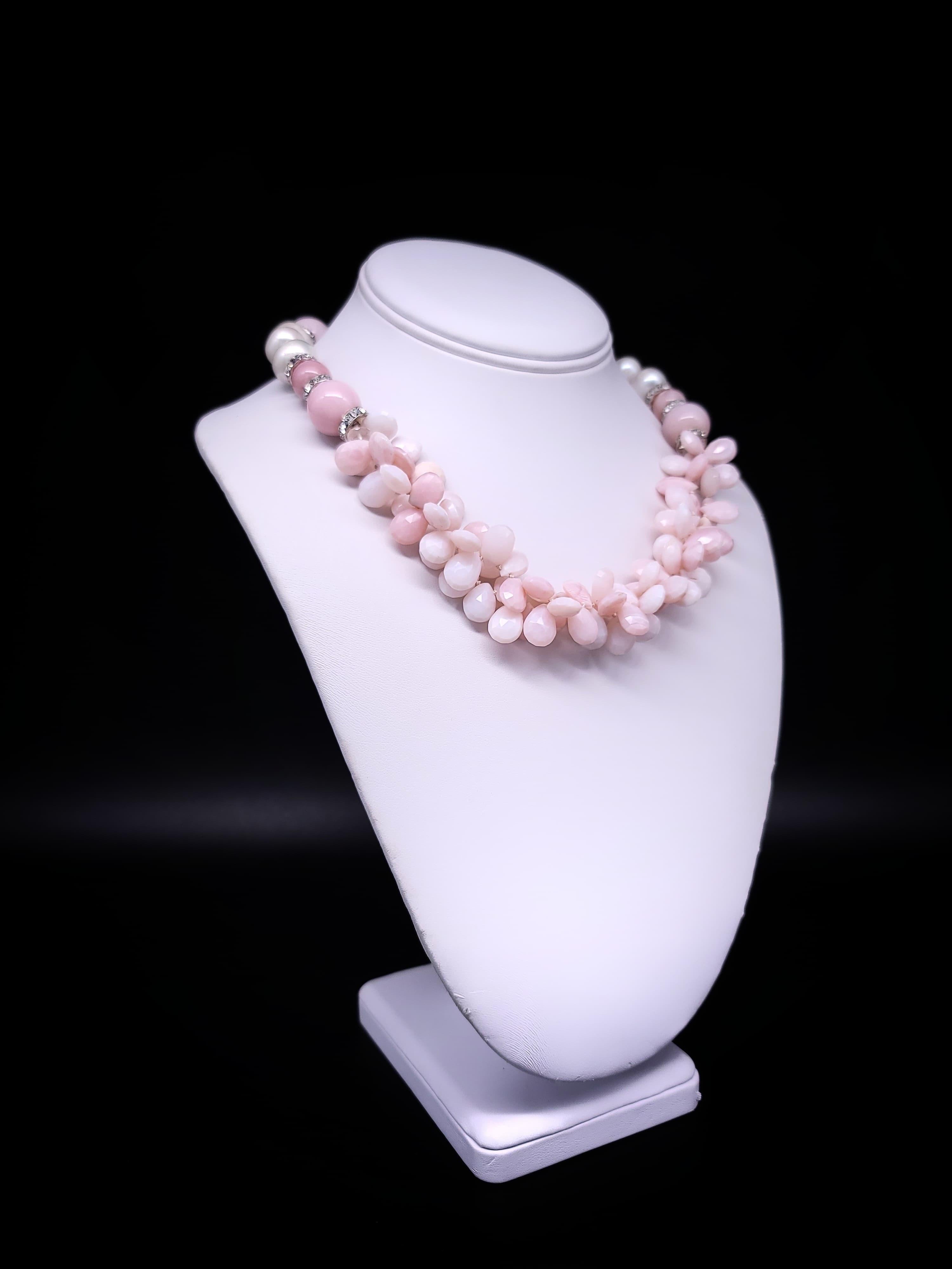 A.Jeschel  Softly ruffled bib Pink opal necklace For Sale 6