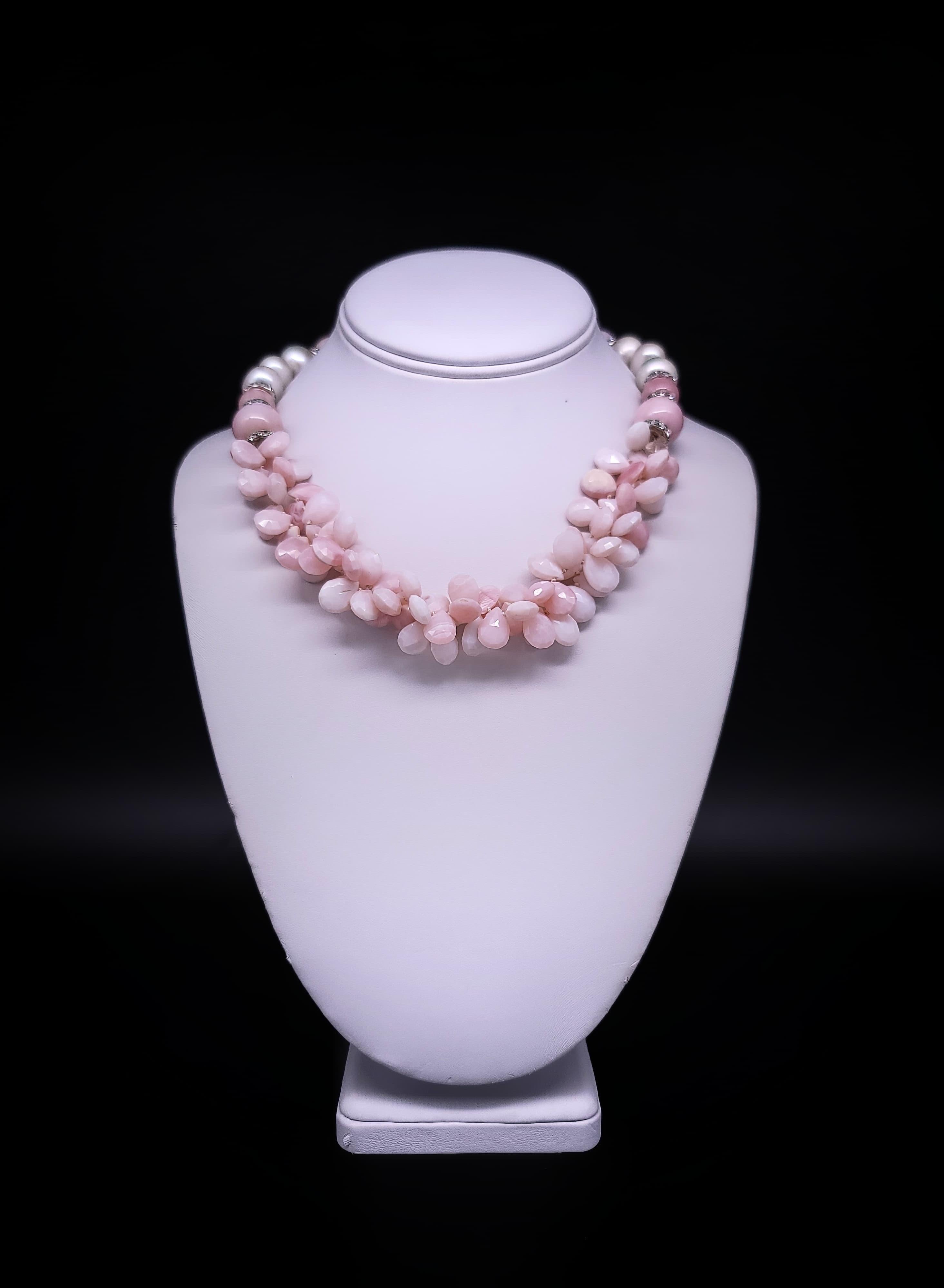 A.Jeschel  Softly ruffled bib Pink opal necklace For Sale 7