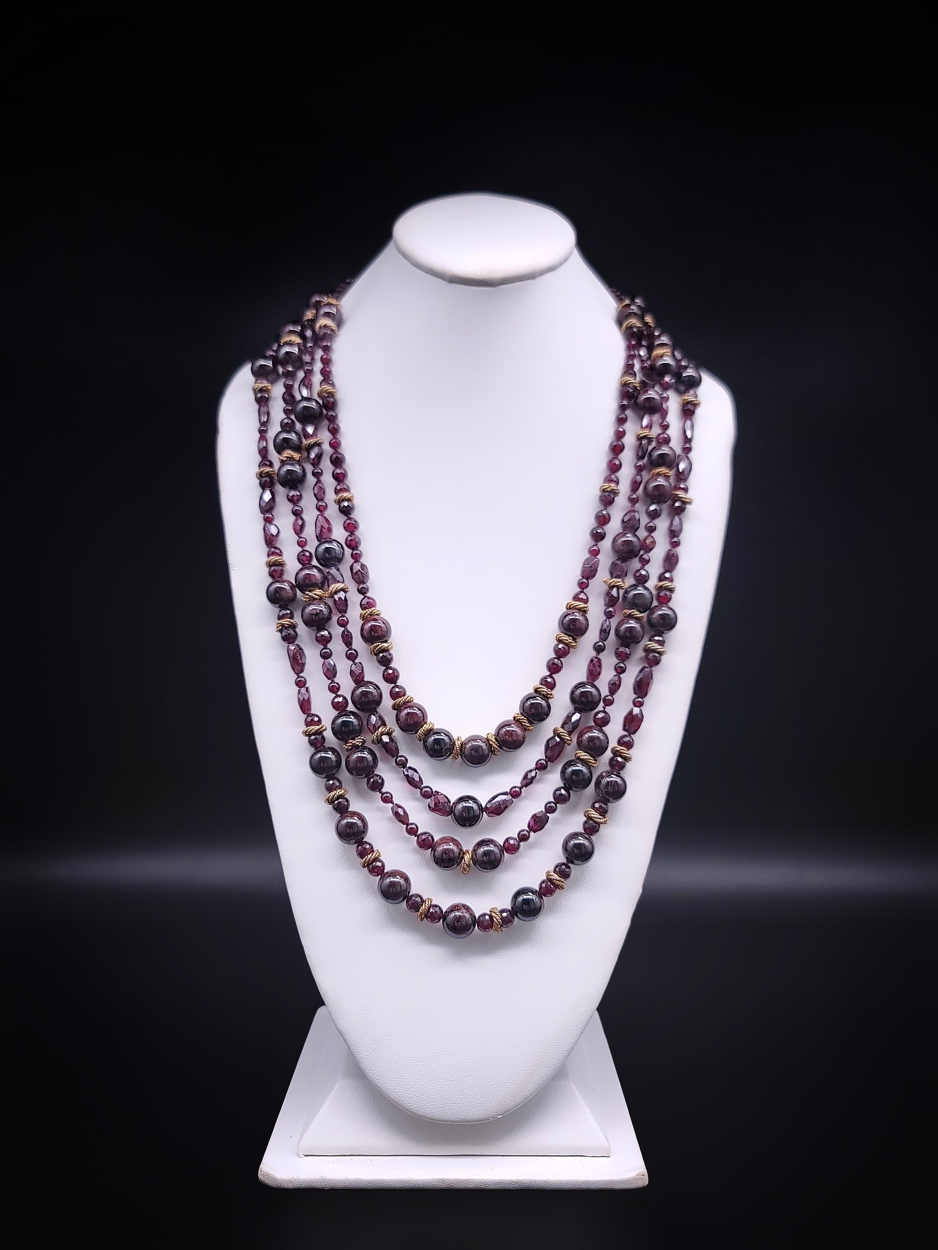 A.Jeschel 4- strands of richly colored Garnet and vermeil necklace. For Sale
