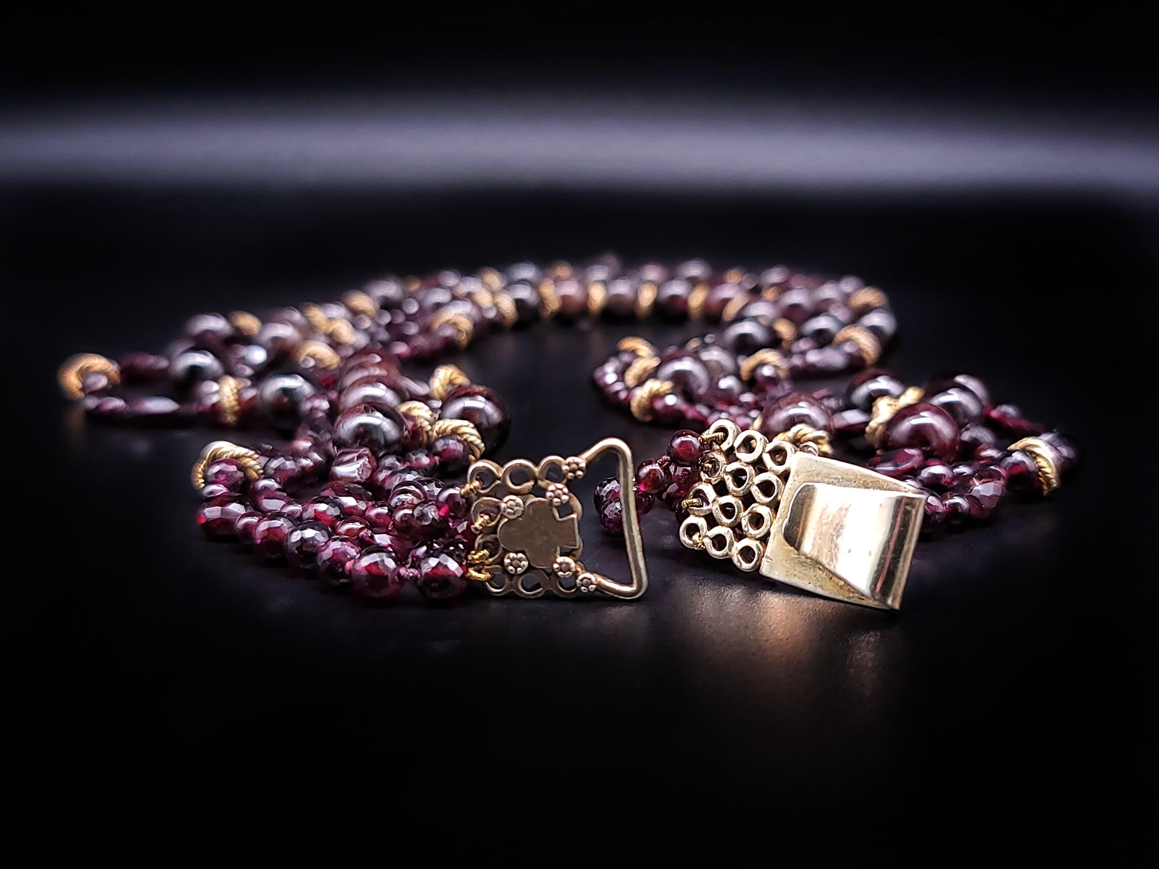 A.Jeschel 4- strands of richly colored Garnet and vermeil necklace. In New Condition For Sale In Miami, FL