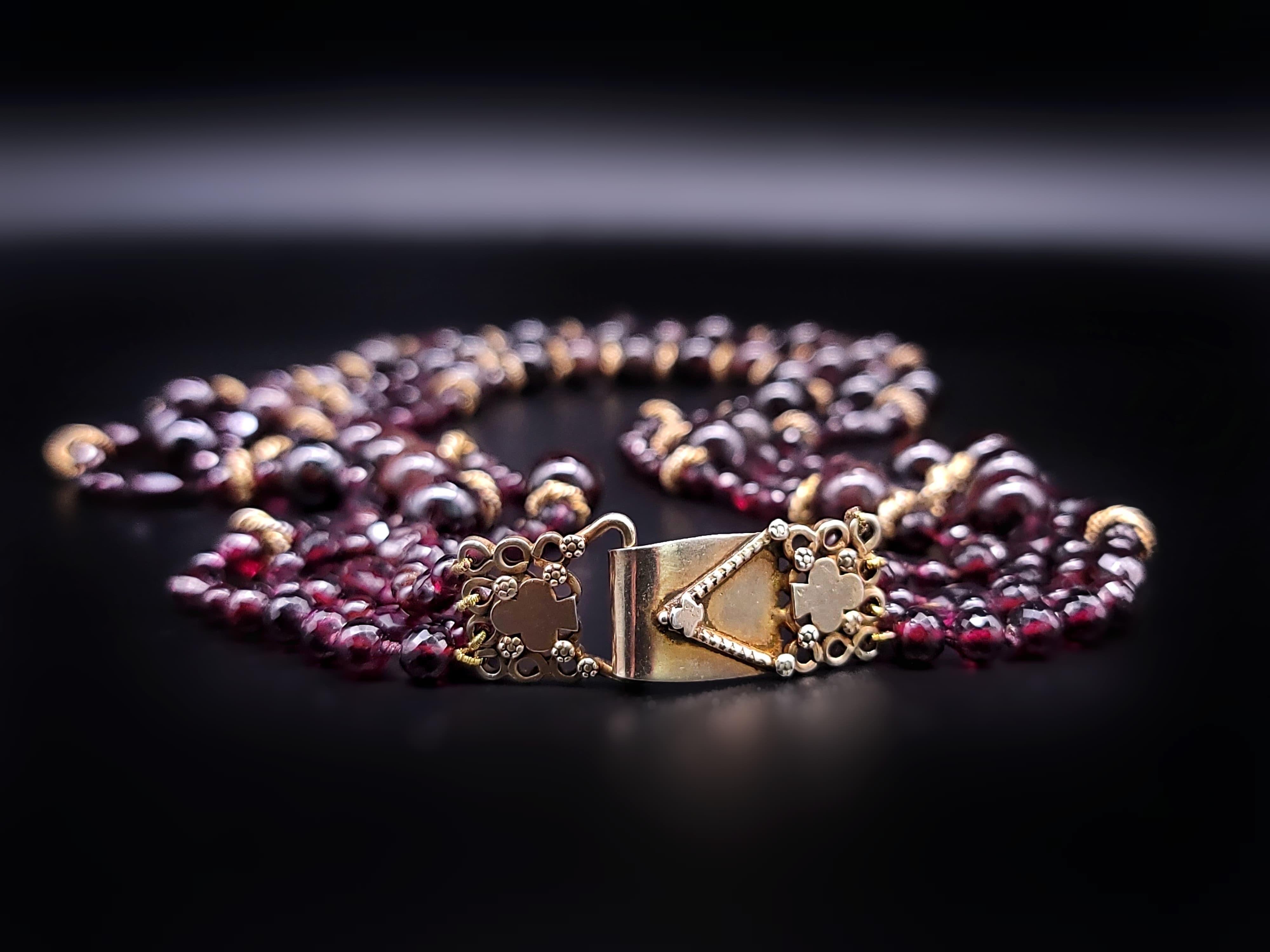 A.Jeschel 4- strands of richly colored Garnet and vermeil necklace. For Sale 1