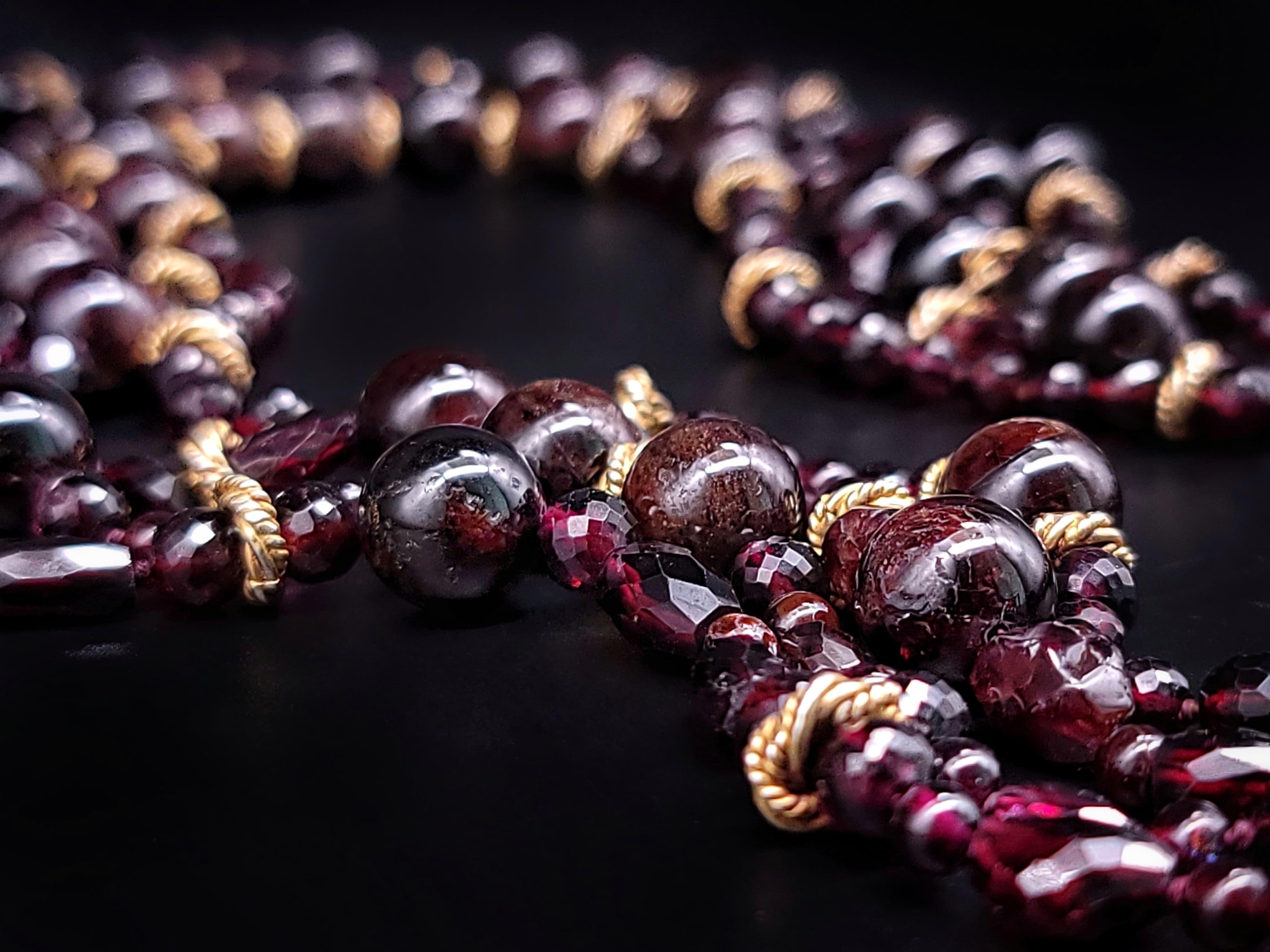 A.Jeschel 4- strands of richly colored Garnet and vermeil necklace. For Sale 2