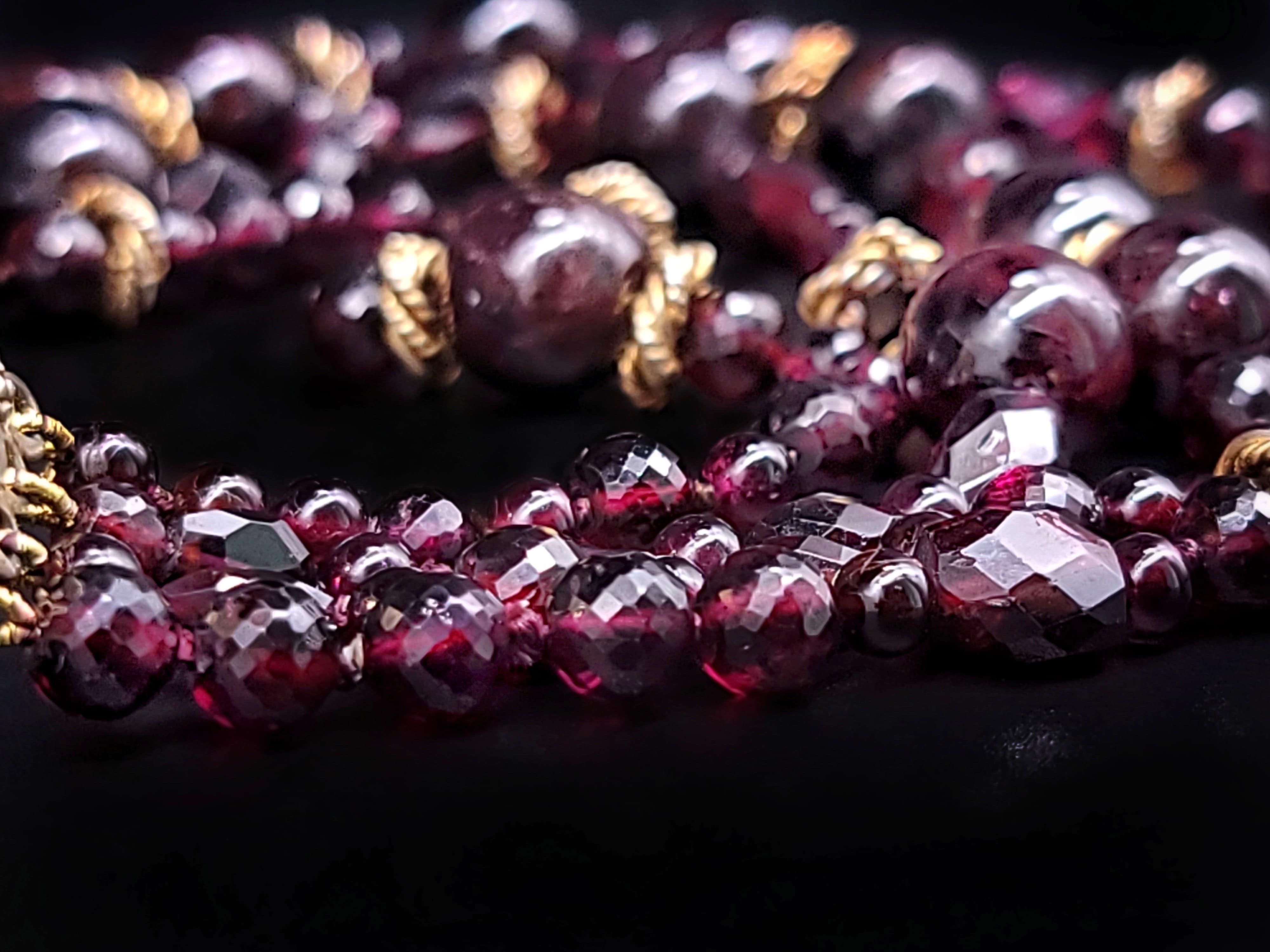 A.Jeschel 4- strands of richly colored Garnet and vermeil necklace. For Sale 3