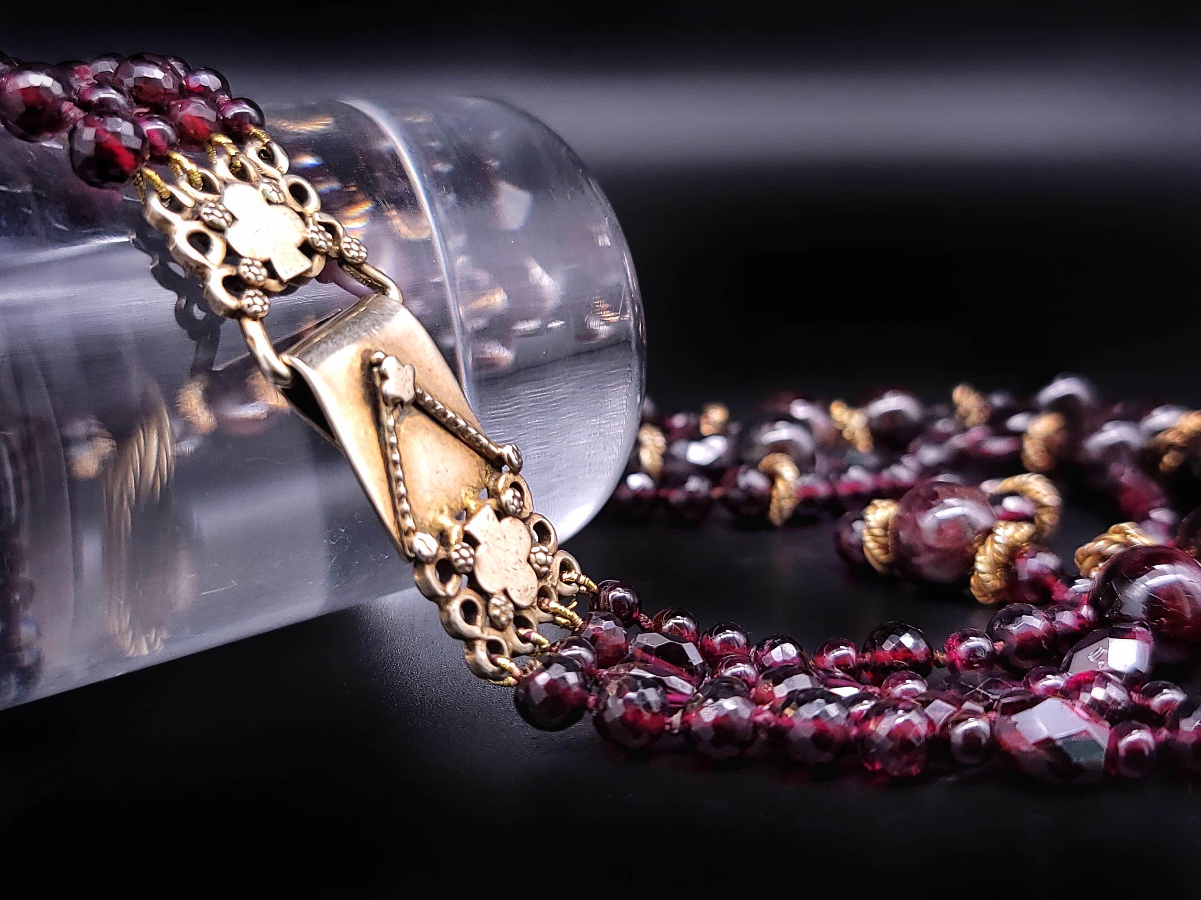 A.Jeschel 4- strands of richly colored Garnet and vermeil necklace. For Sale 4