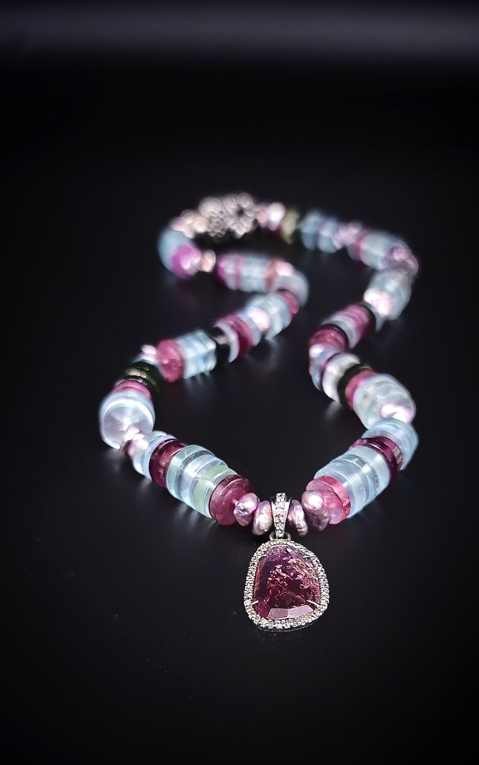 A.Jeschel Tourmaline and Aquamarine cleverly merge in a gentle ladylike necklace 1