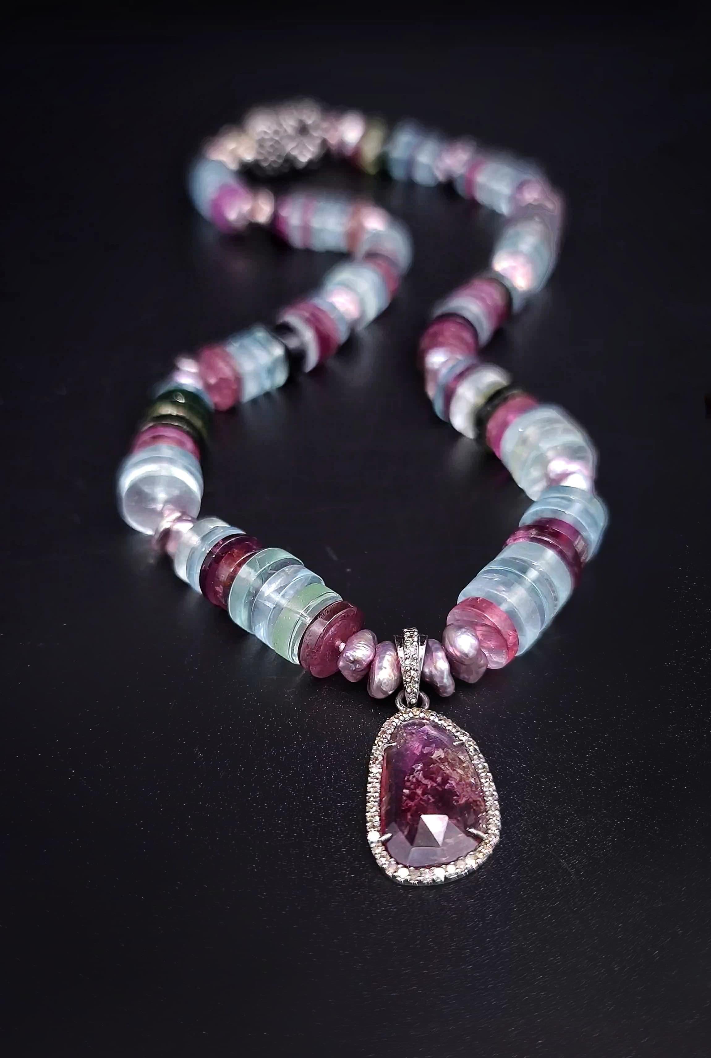 A.Jeschel Tourmaline and Aquamarine cleverly merge in a gentle ladylike necklace 3