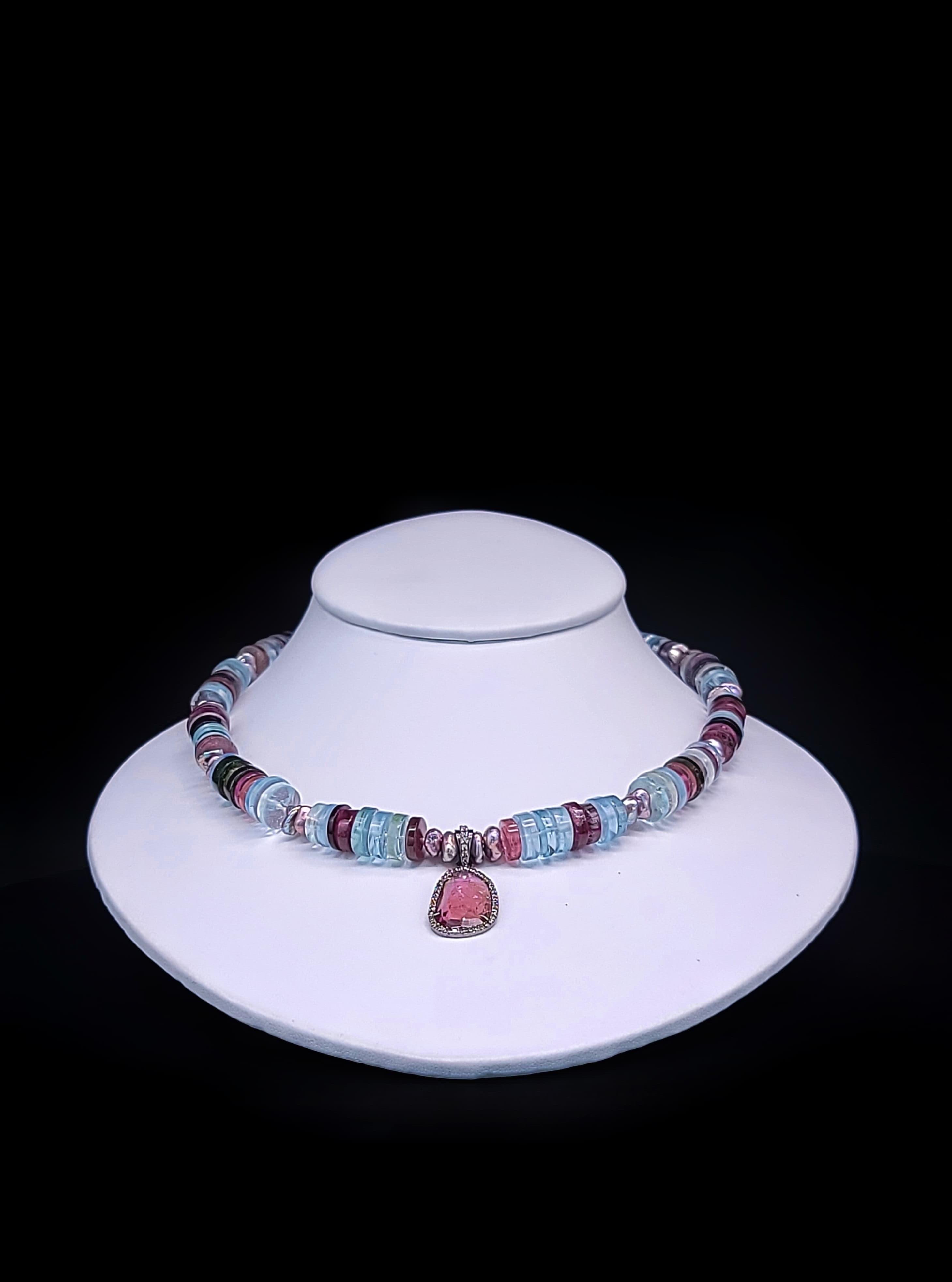 A.Jeschel Tourmaline and Aquamarine cleverly merge in a gentle ladylike necklace 7