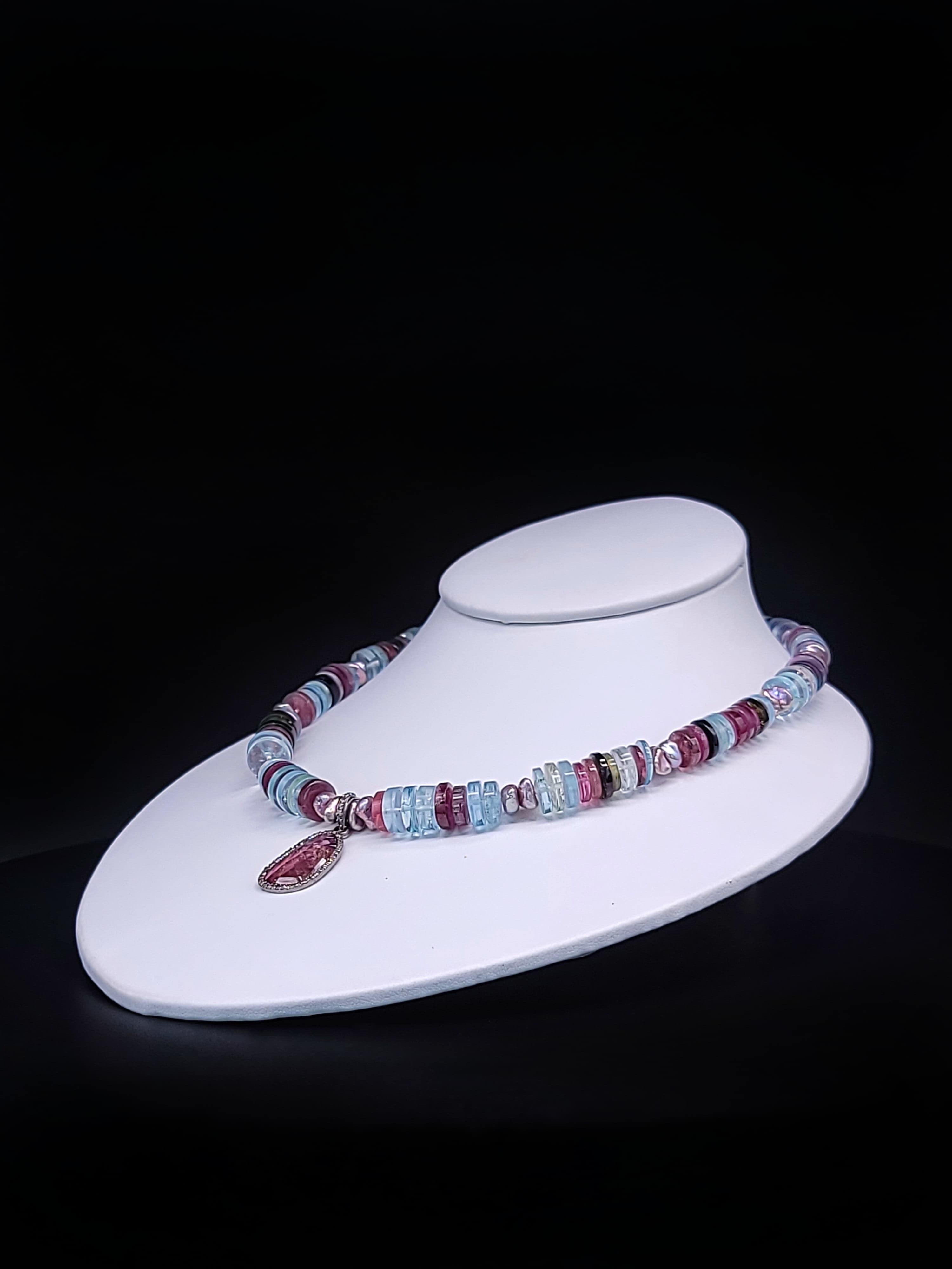 A.Jeschel Tourmaline and Aquamarine cleverly merge in a gentle ladylike necklace 8