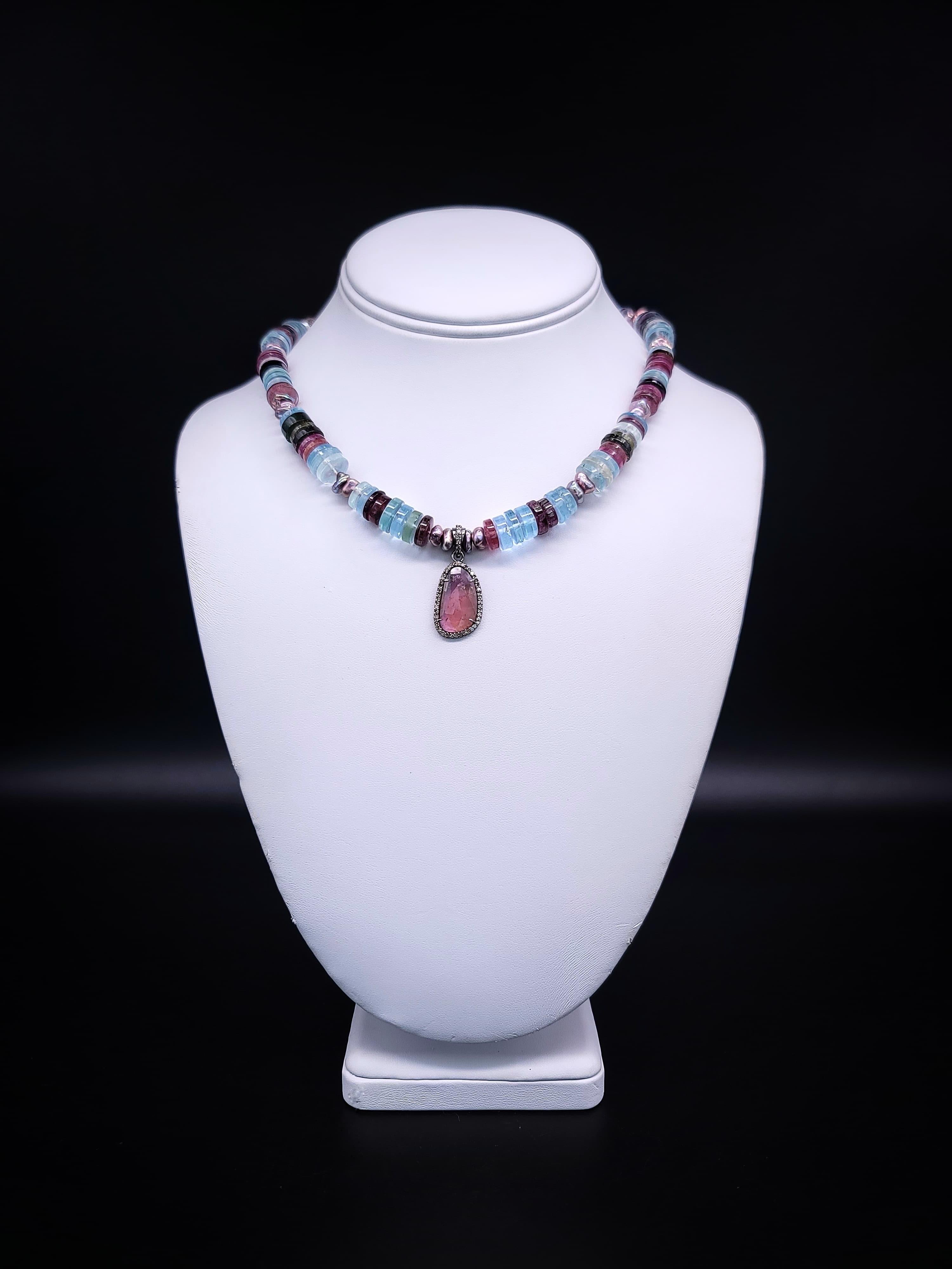 A.Jeschel Tourmaline and Aquamarine cleverly merge in a gentle ladylike necklace 11
