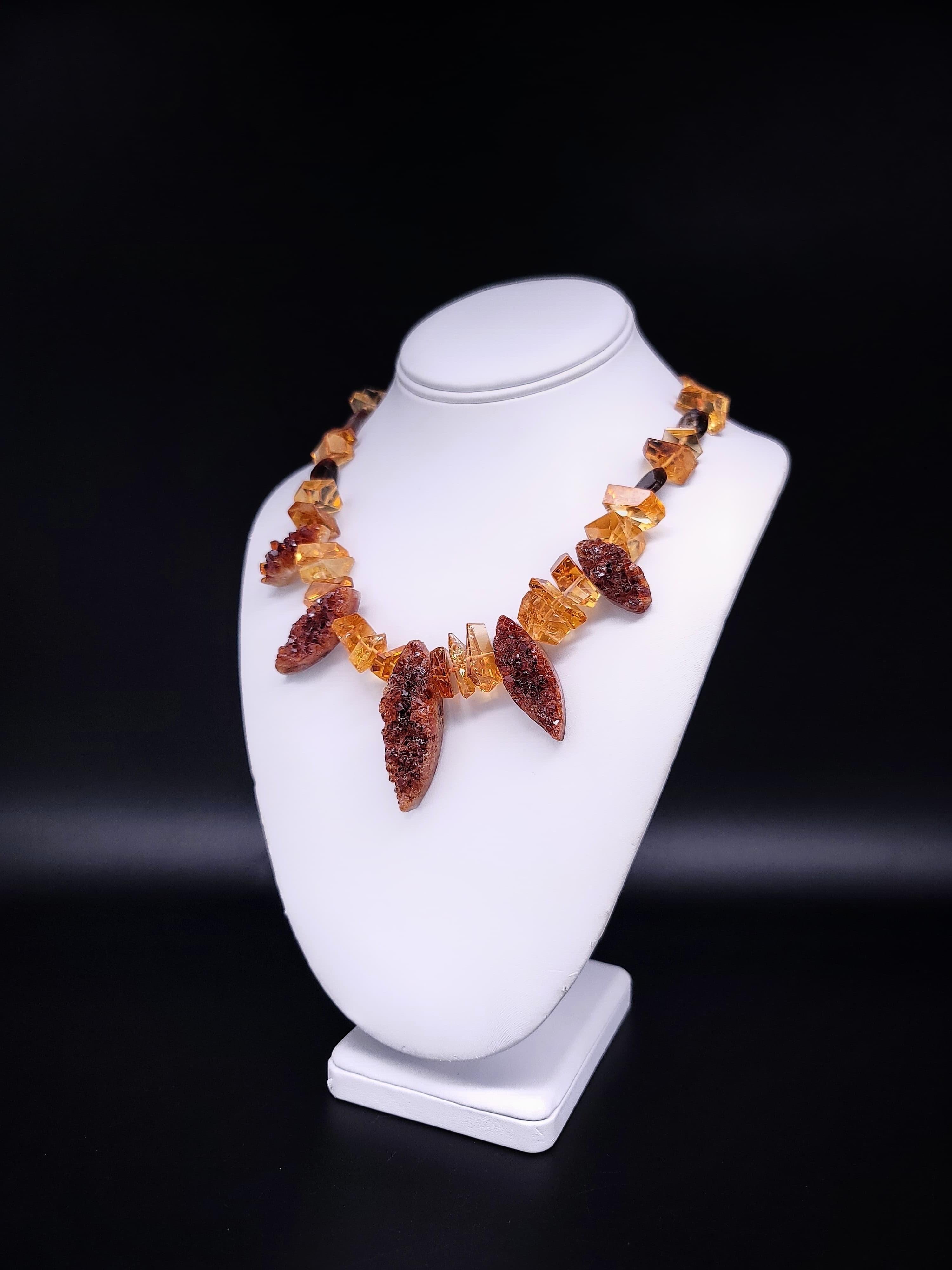 Mixed Cut A.Jeschel Citrine and Citrine geodes necklace. For Sale
