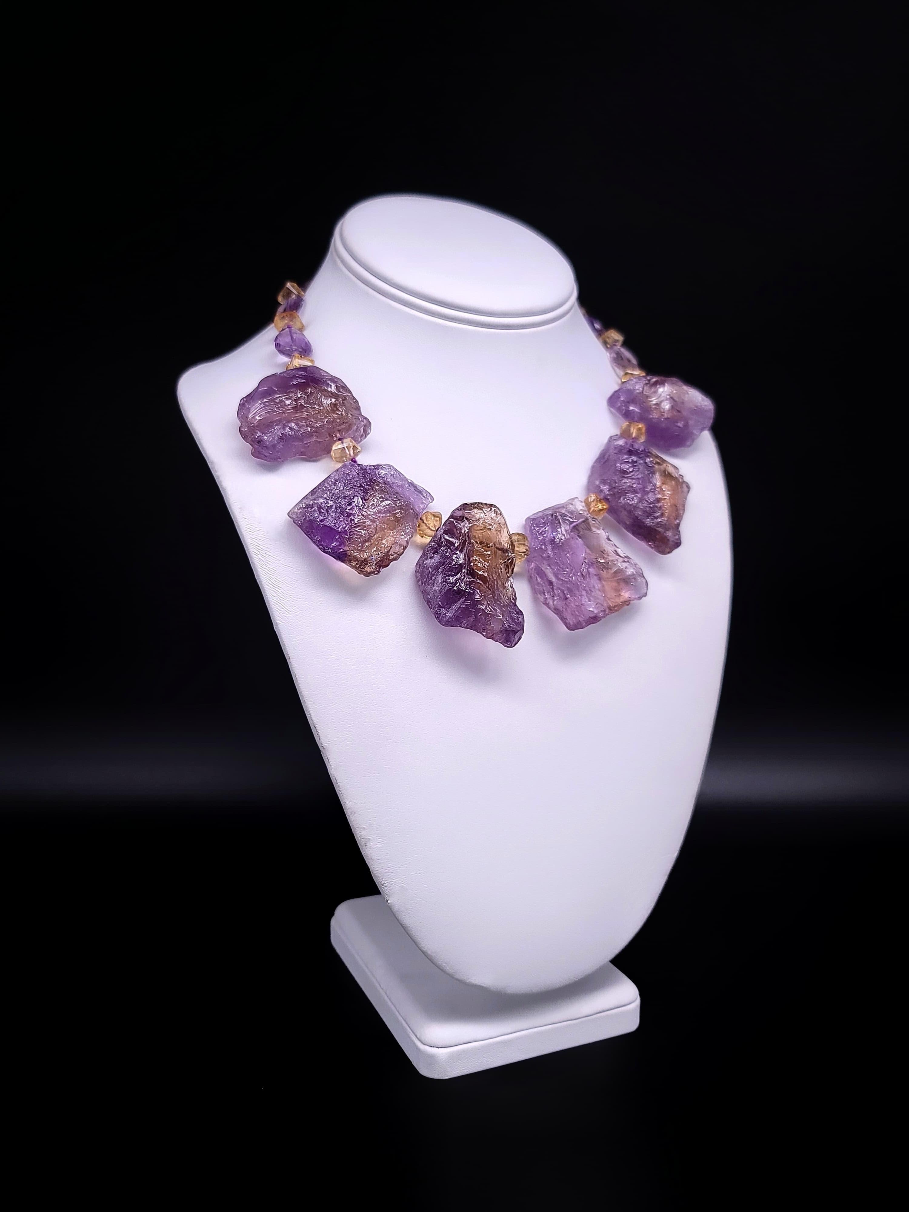Contemporary A.Jeschel Dramatic hammered Ametrine plates necklace. For Sale