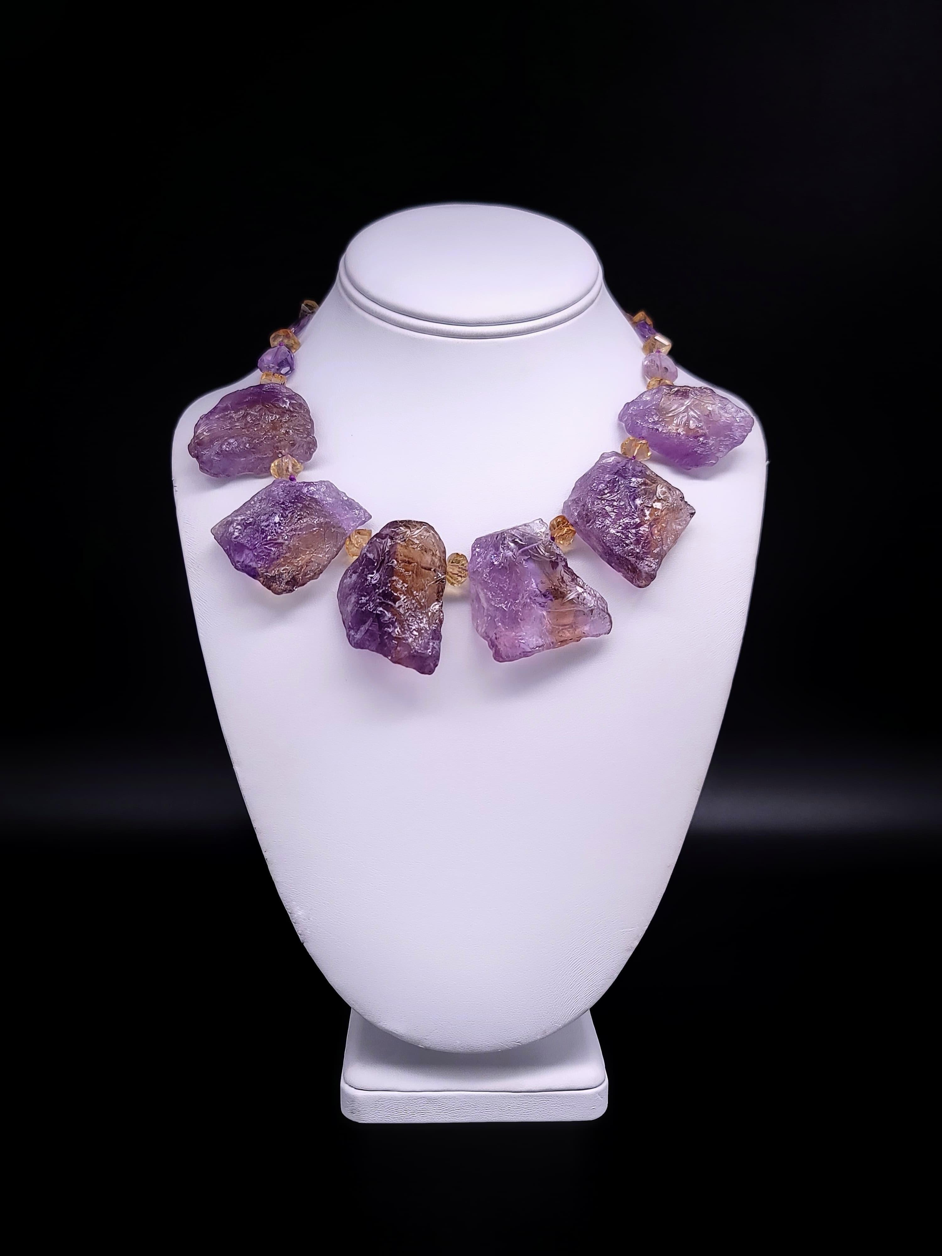 A.Jeschel Dramatic hammered Ametrine plates necklace. For Sale 2