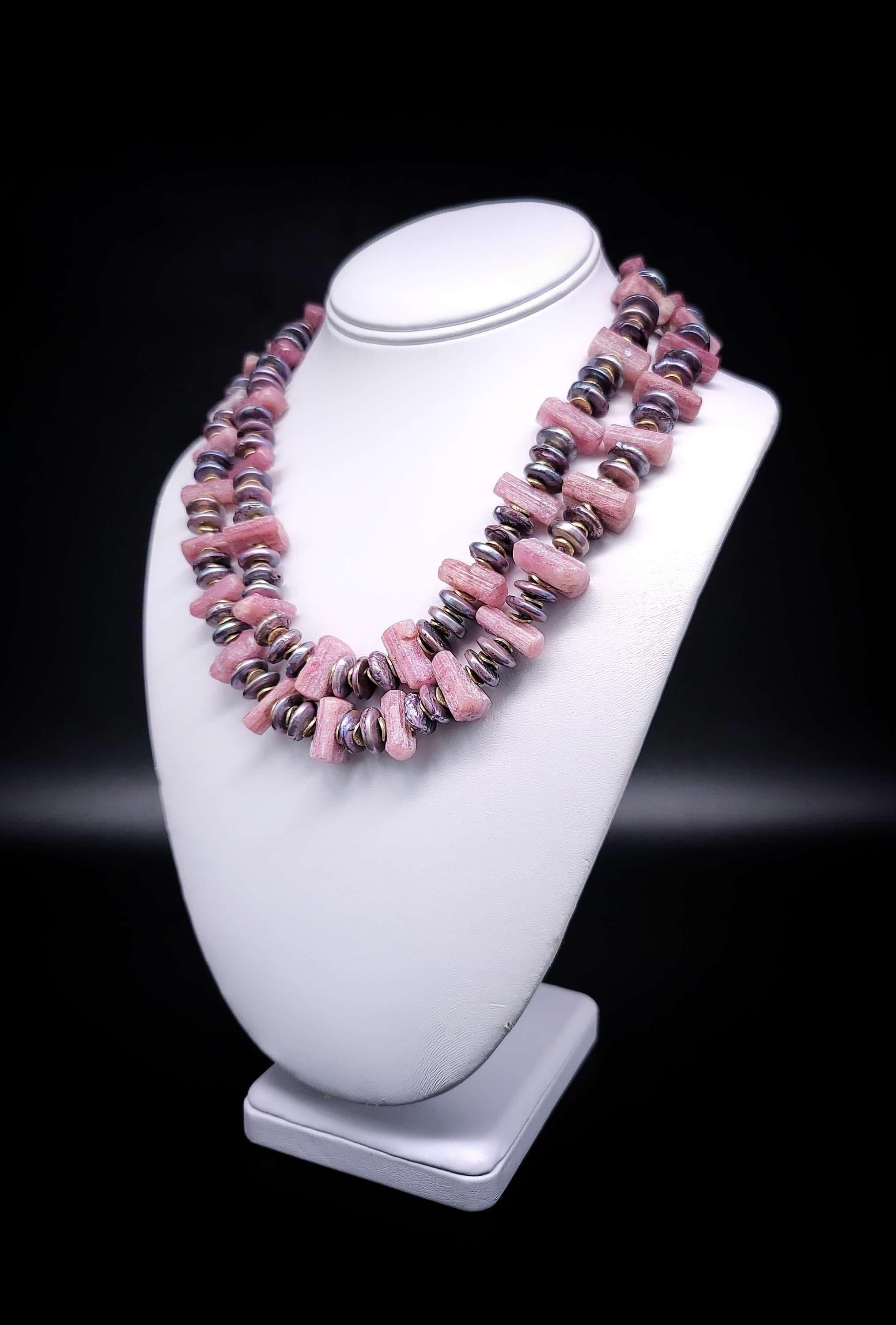 Women's A.Jeschel 2 strand Tourmaline and Pearl necklace. For Sale