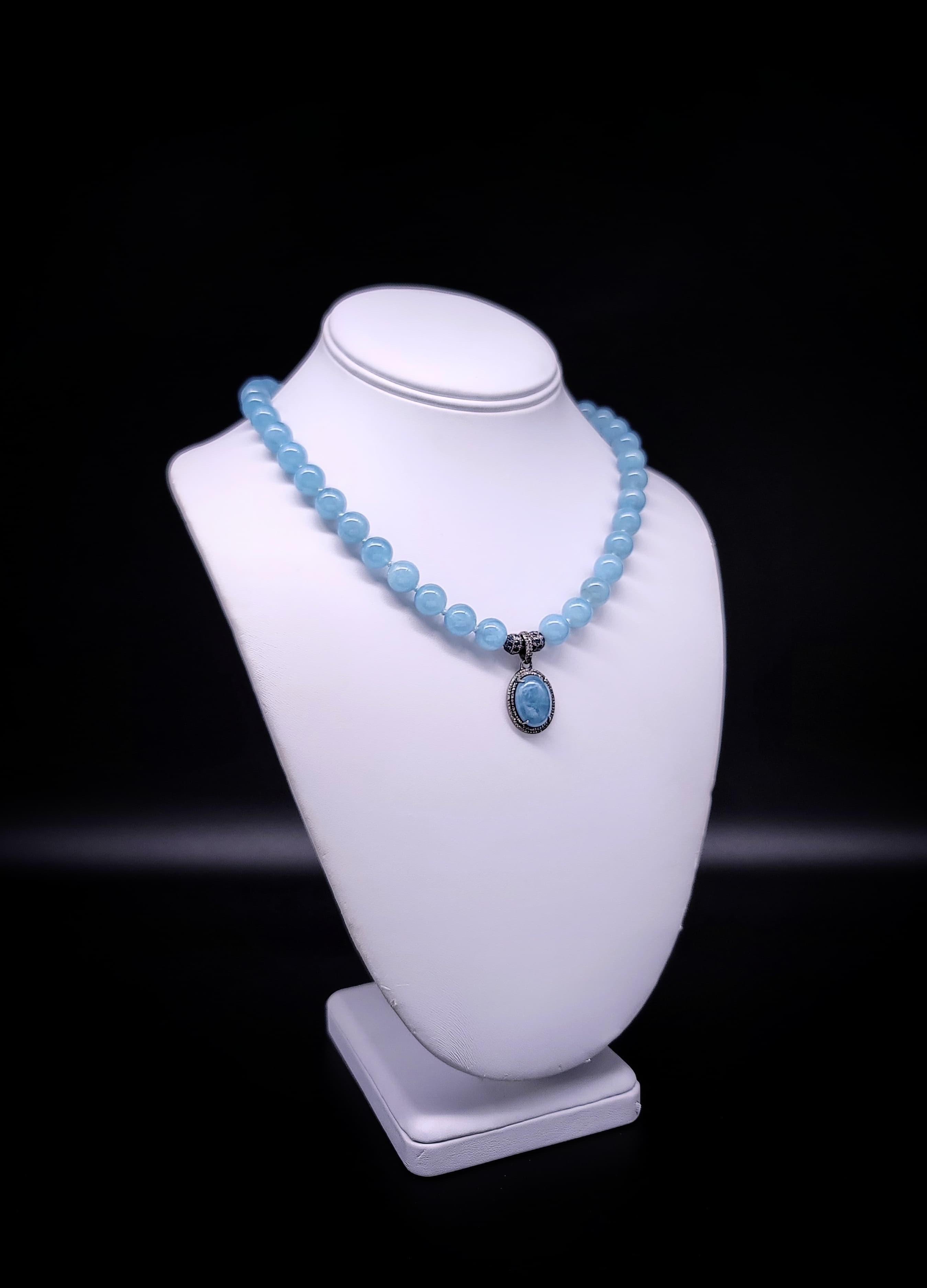 Contemporary A.Jeschel Rich blue Aquamarine and Diamond Pendant necklace For Sale