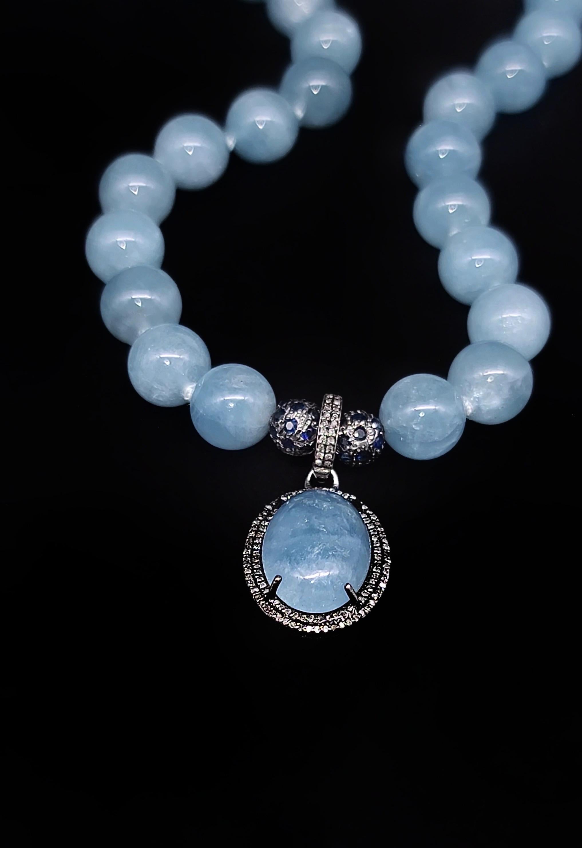 A.Jeschel Rich blue Aquamarine and Diamond Pendant necklace For Sale 3