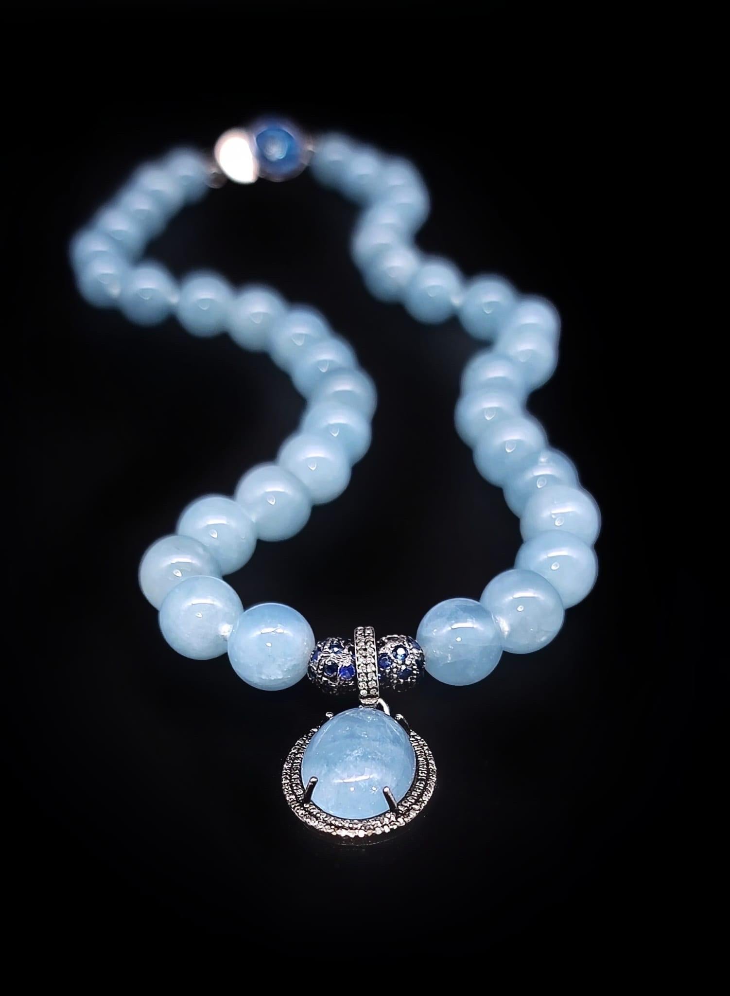A.Jeschel Rich blue Aquamarine and Diamond Pendant necklace For Sale 4