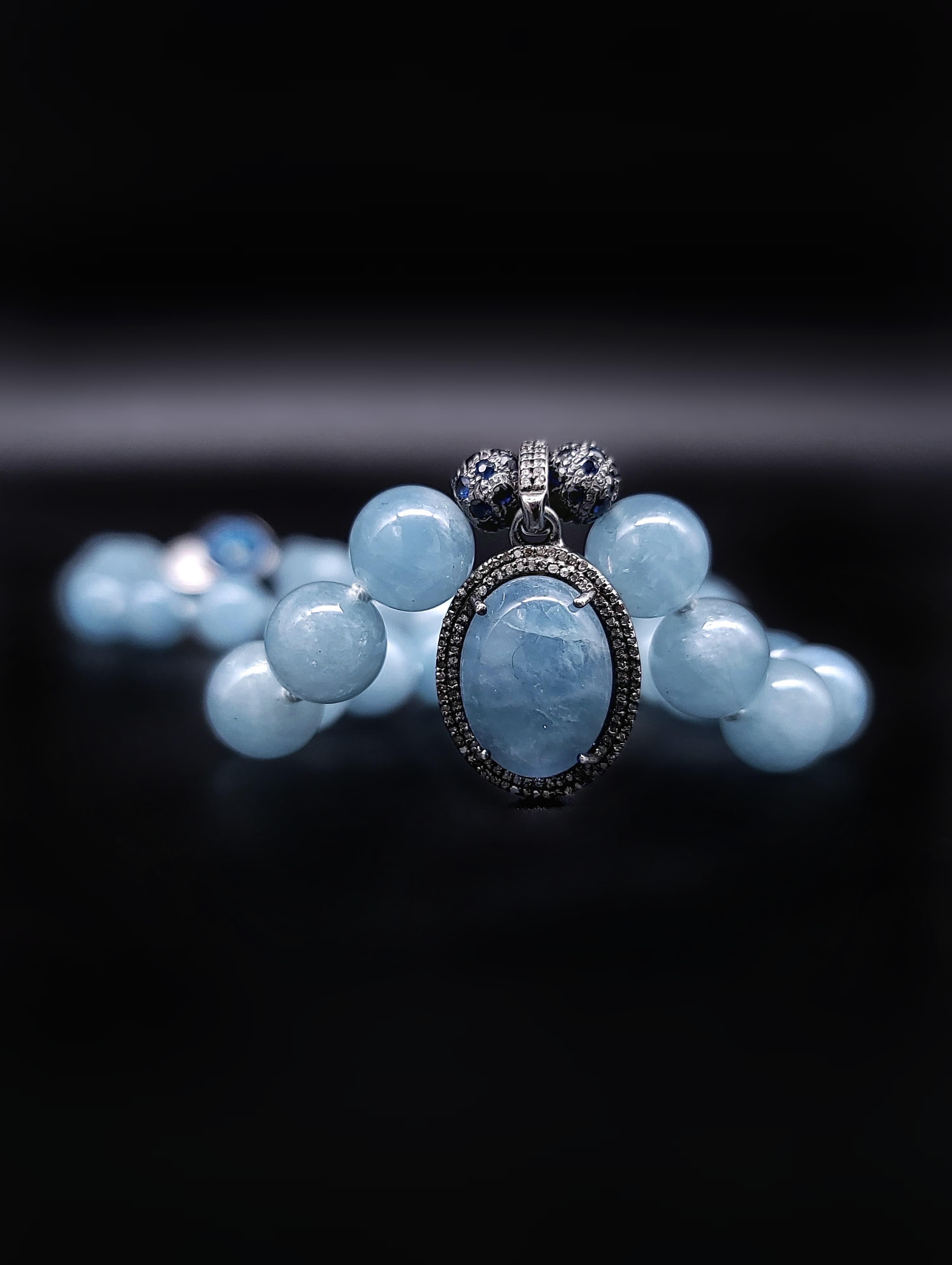 A.Jeschel Collana con ciondolo in acquamarina e diamanti di colore blu intenso in vendita 6