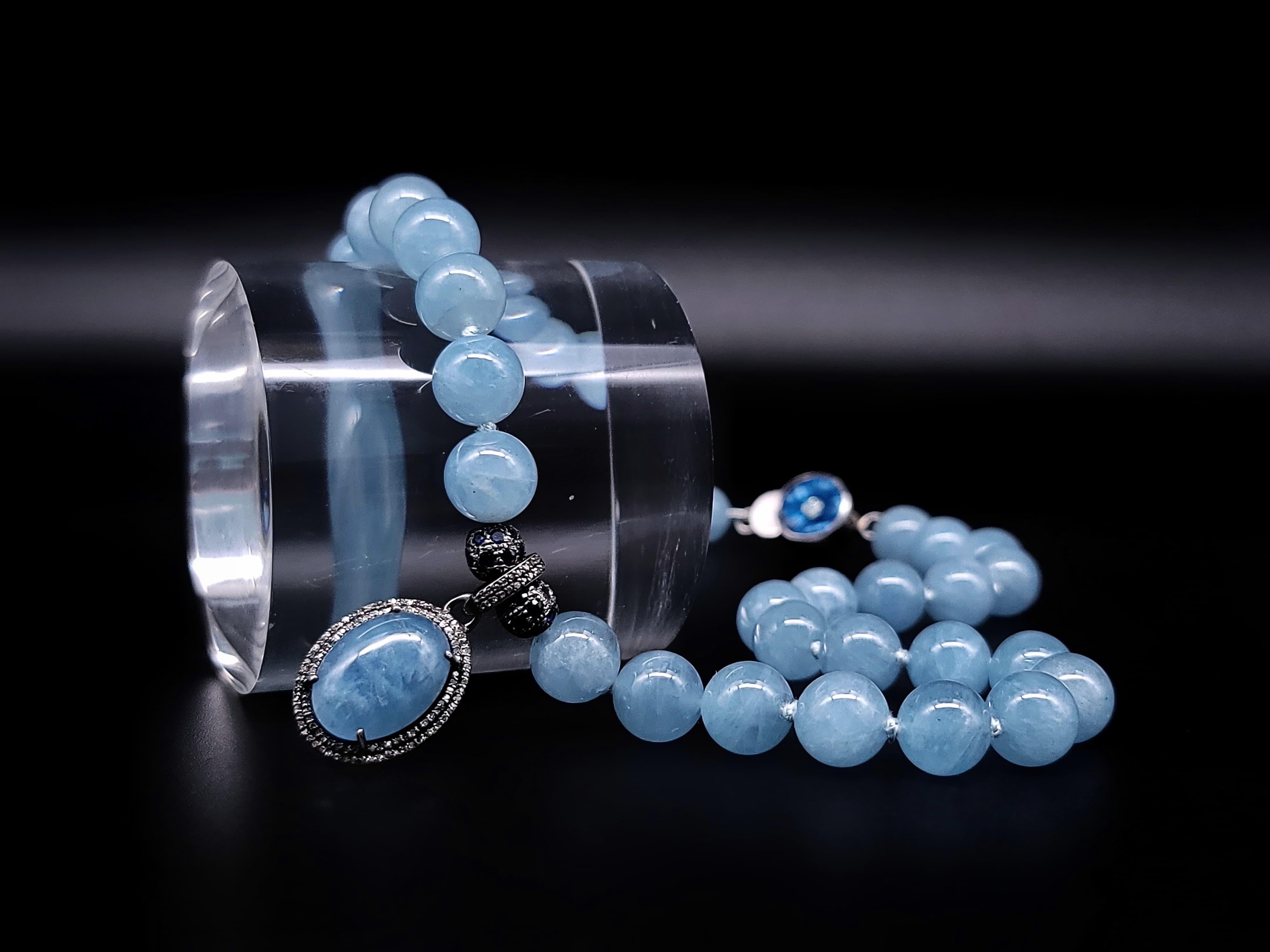 A.Jeschel Rich blue Aquamarine and Diamond Pendant necklace For Sale 5