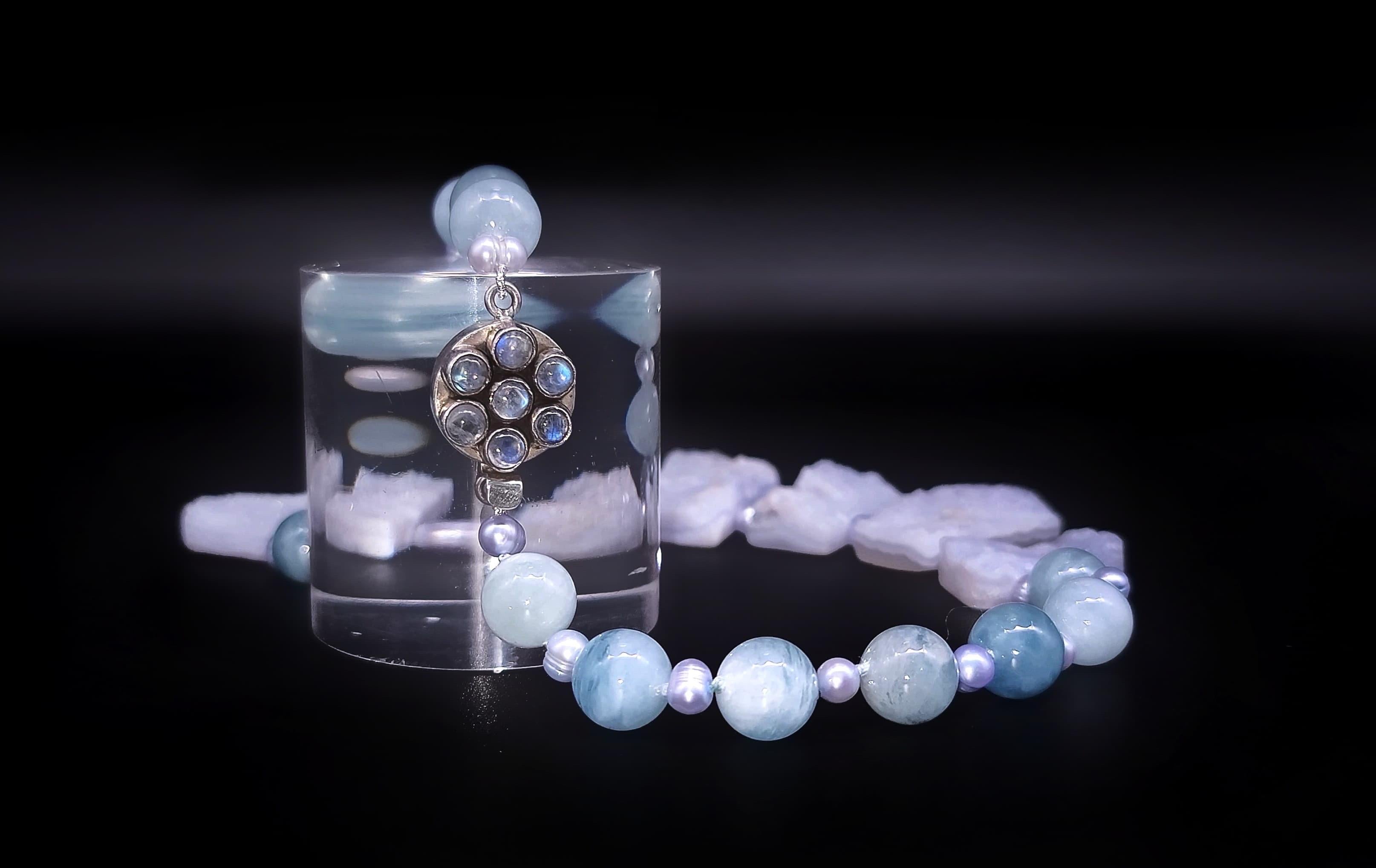 A.Jeschel Rough Cut Aquamarine and freshawater Pearl Necklace. For Sale 1