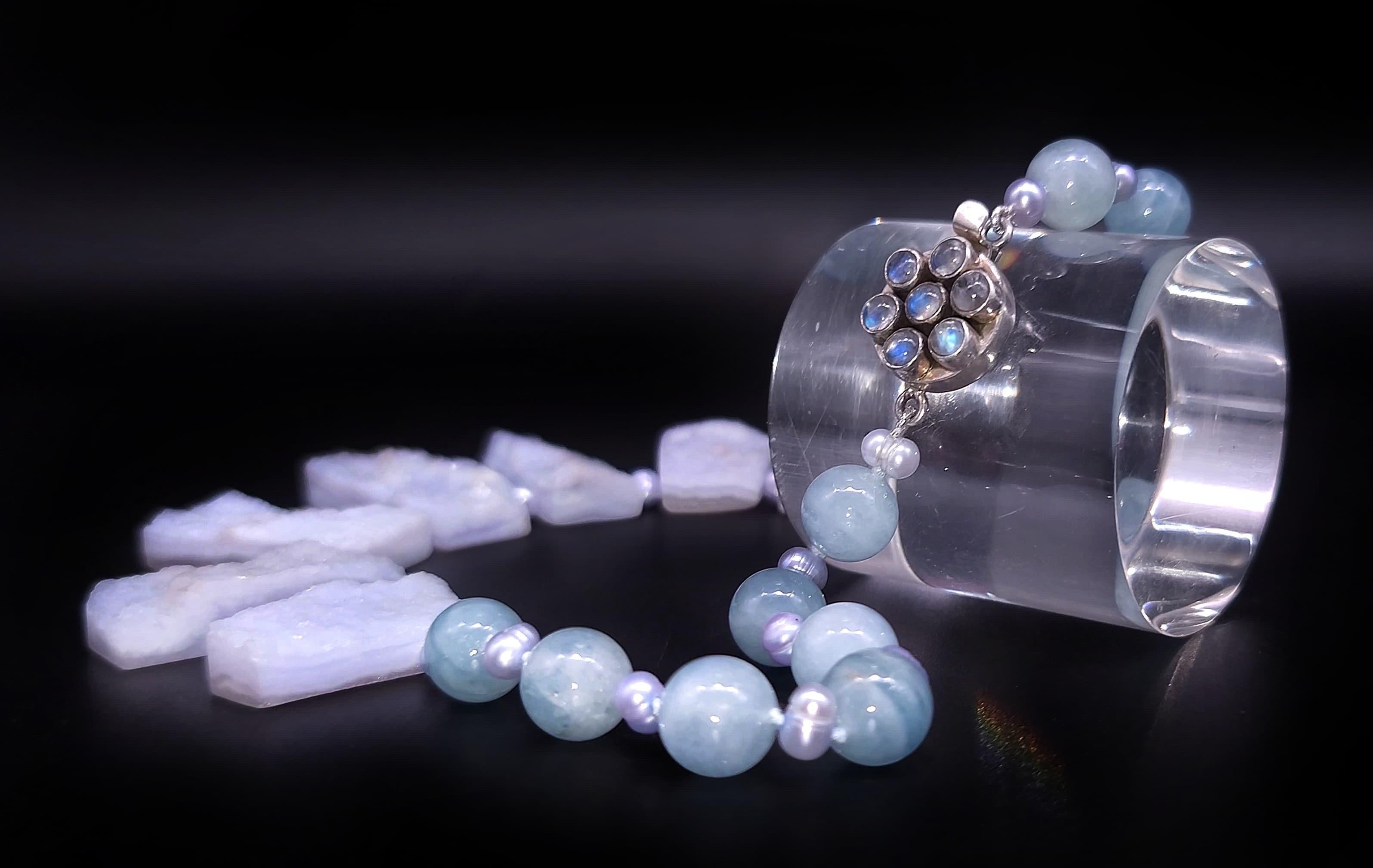 A.Jeschel Rough Cut Aquamarine and freshawater Pearl Necklace. For Sale 2