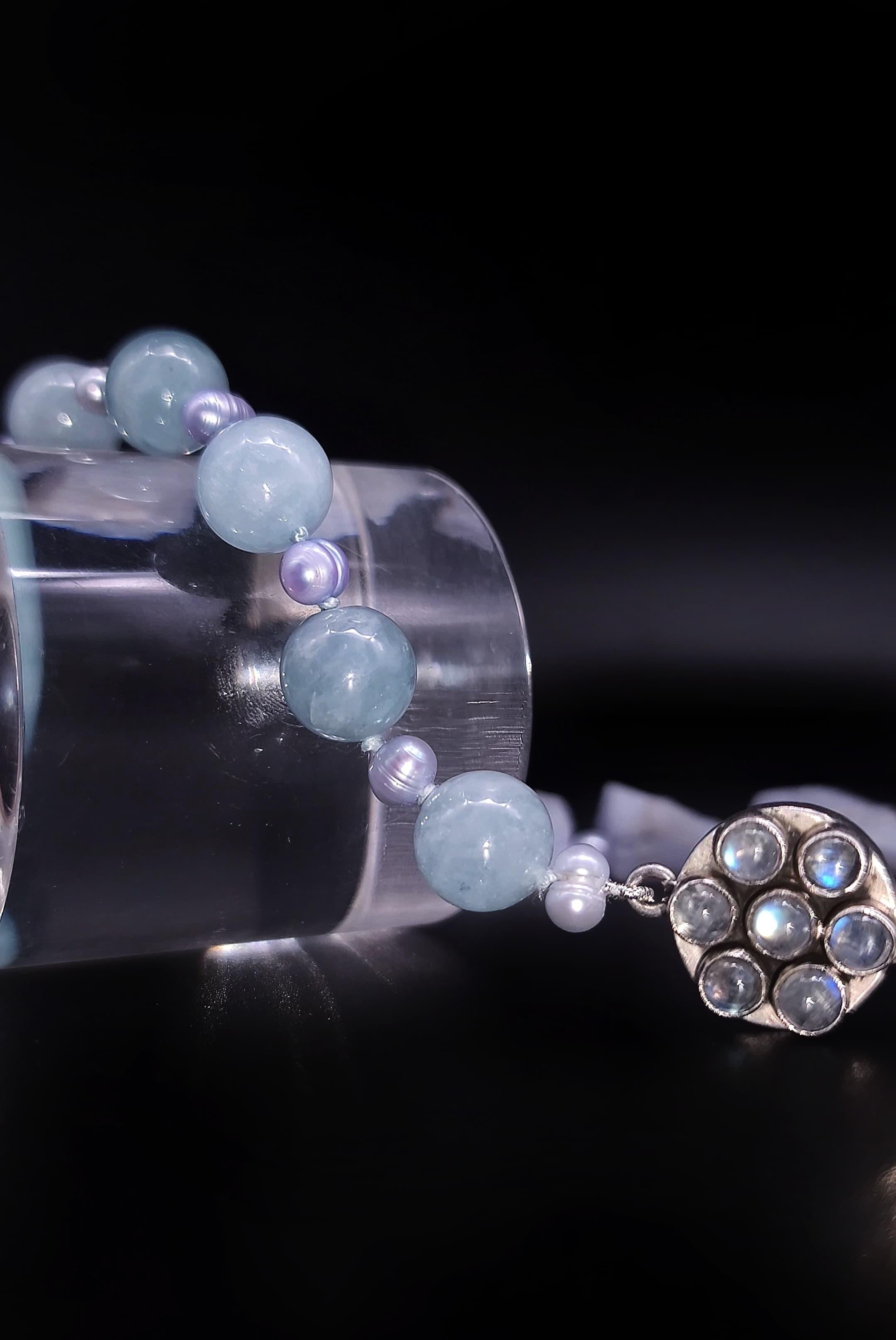 A.Jeschel Rough Cut Aquamarine and freshawater Pearl Necklace. For Sale 4