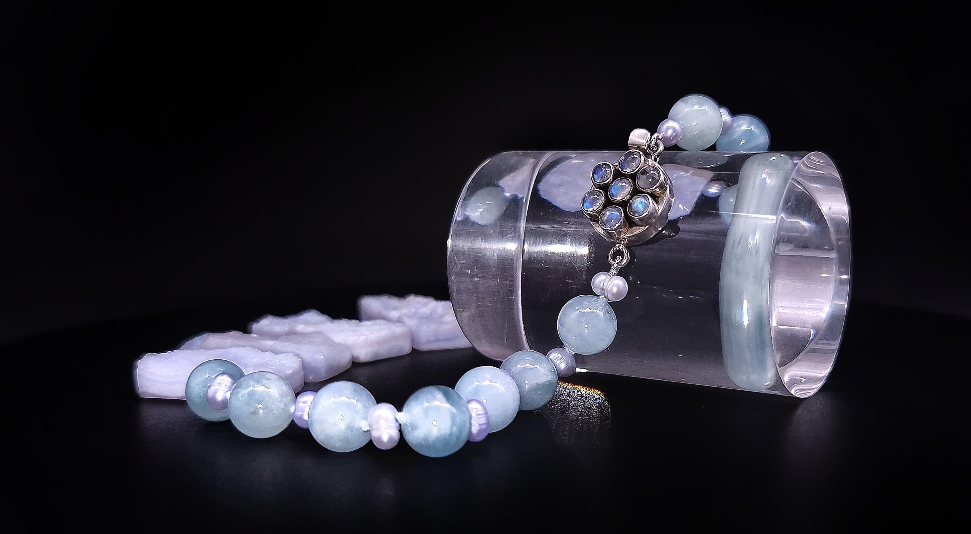A.Jeschel Rough Cut Aquamarine and freshawater Pearl Necklace. For Sale 5