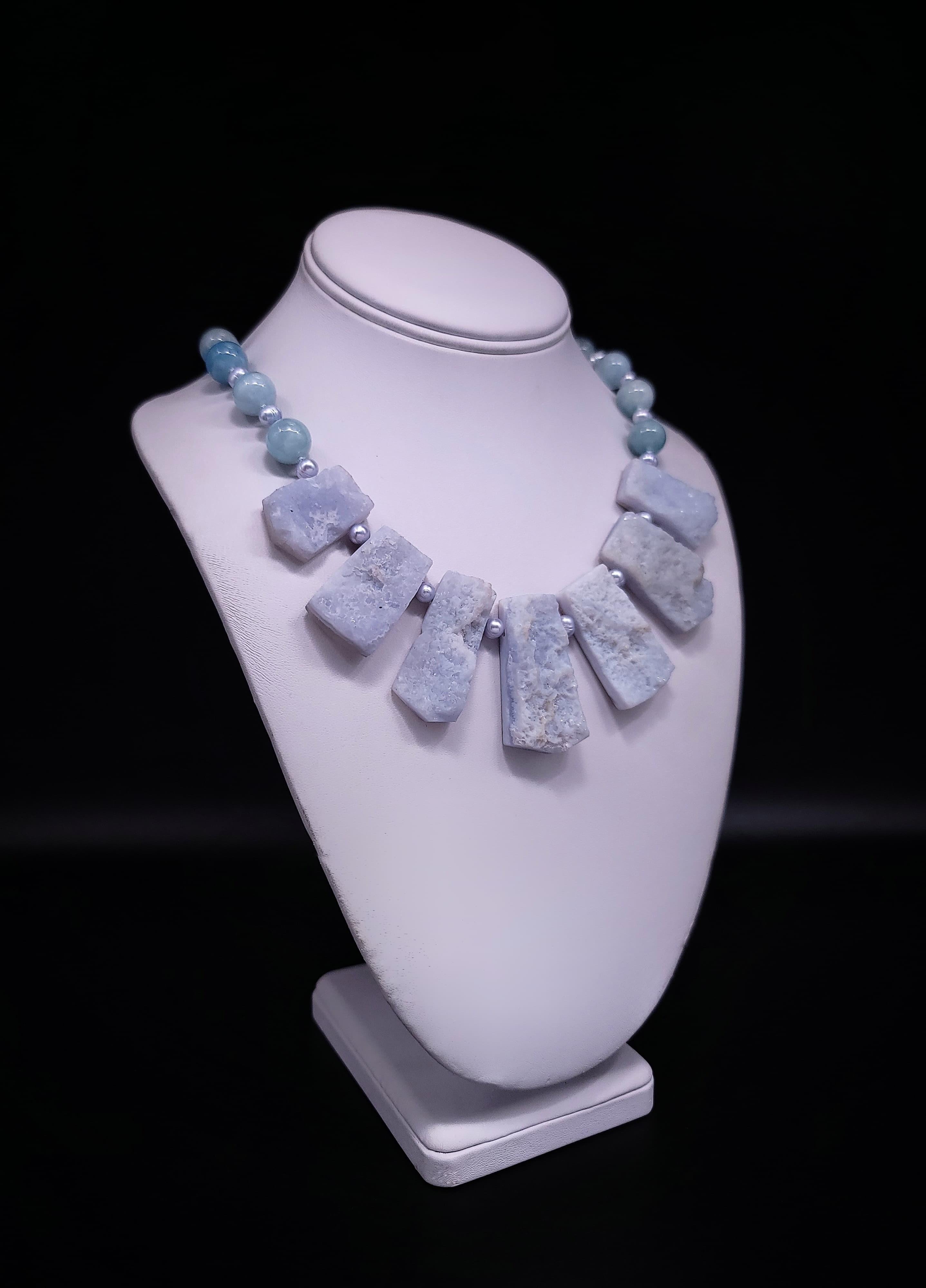 A.Jeschel Rough Cut Aquamarine and freshawater Pearl Necklace. In New Condition For Sale In Miami, FL