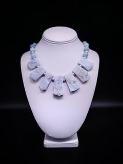 A.Jeschel Rough Cut Aquamarine and freshawater Pearl Necklace.