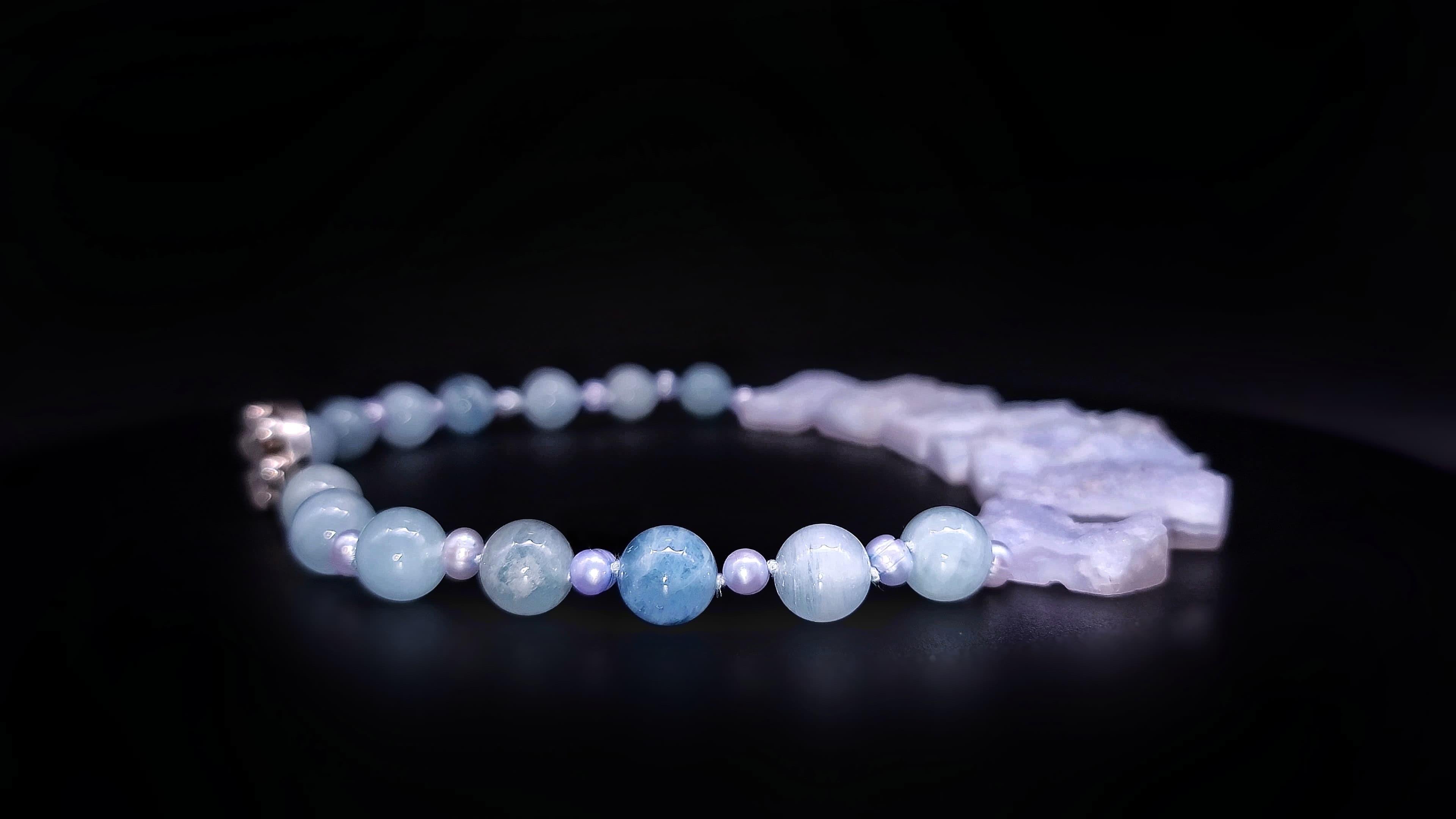 A.Jeschel Rough Cut Aquamarine and freshawater Pearl Necklace. For Sale 13