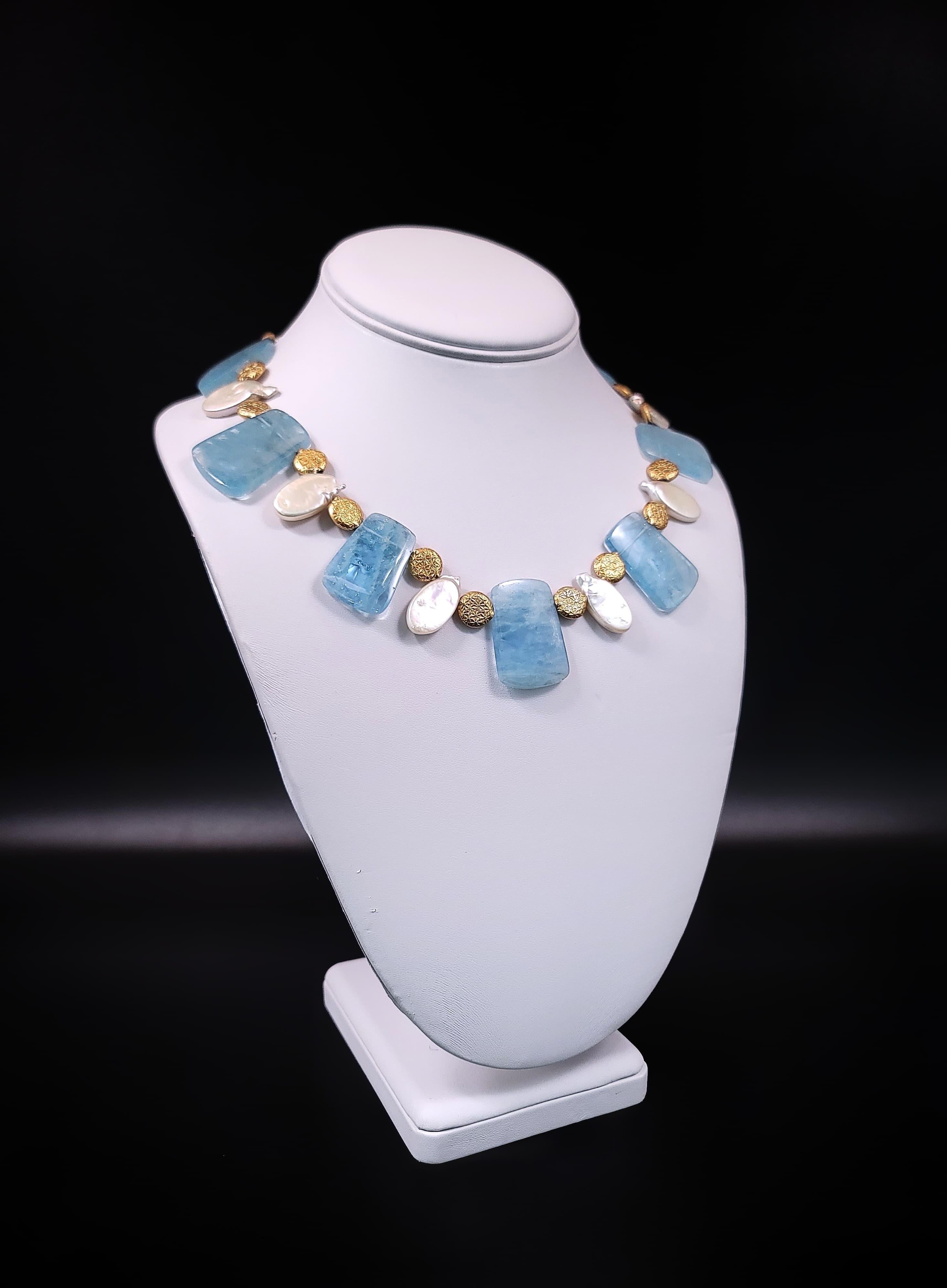 Mixed Cut A.Jeschel Lustrous Aquamarine Beryl necklace. For Sale