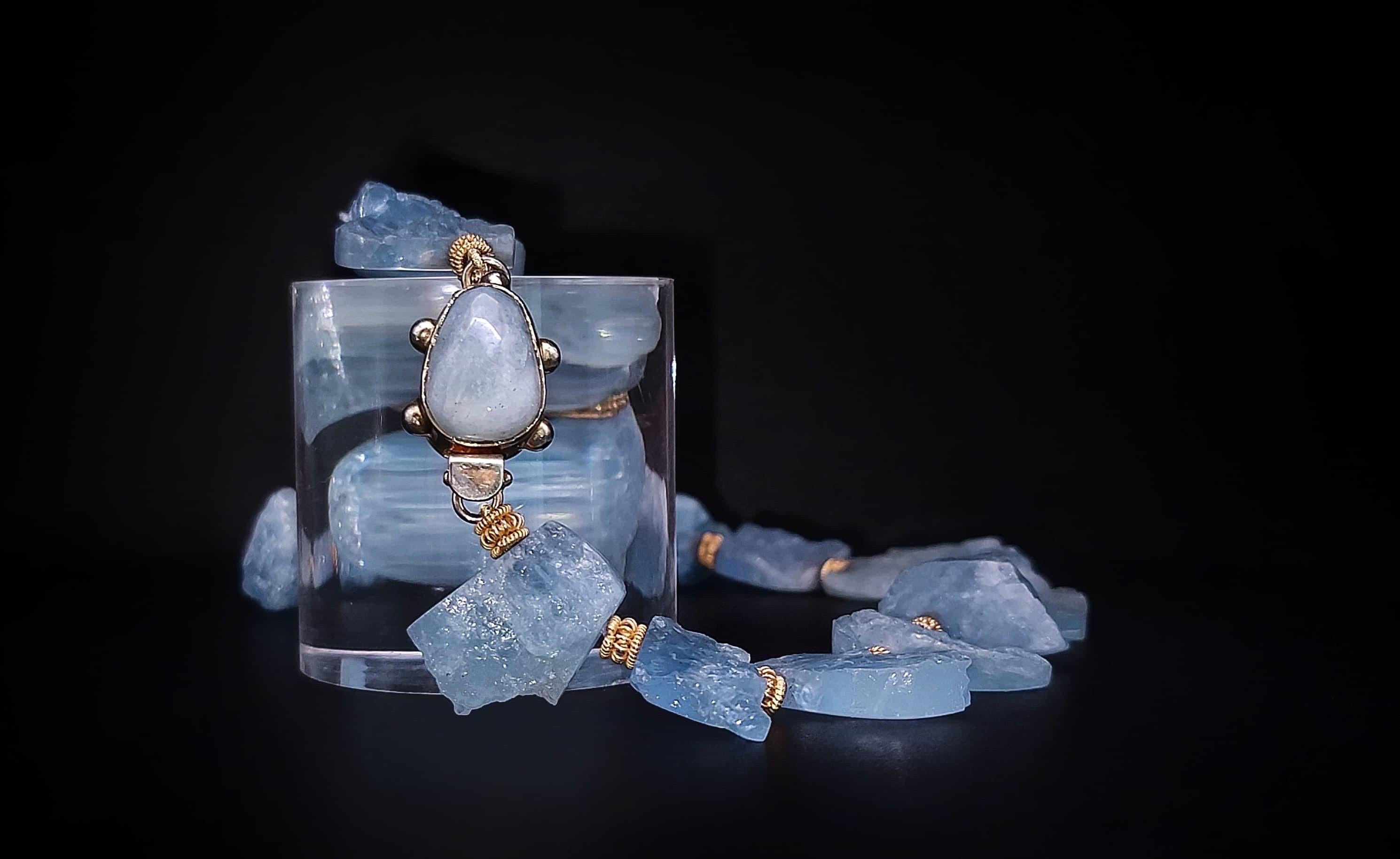 A.Jeschel Rough Cut Chunky Aquamarine Necklace  For Sale 5