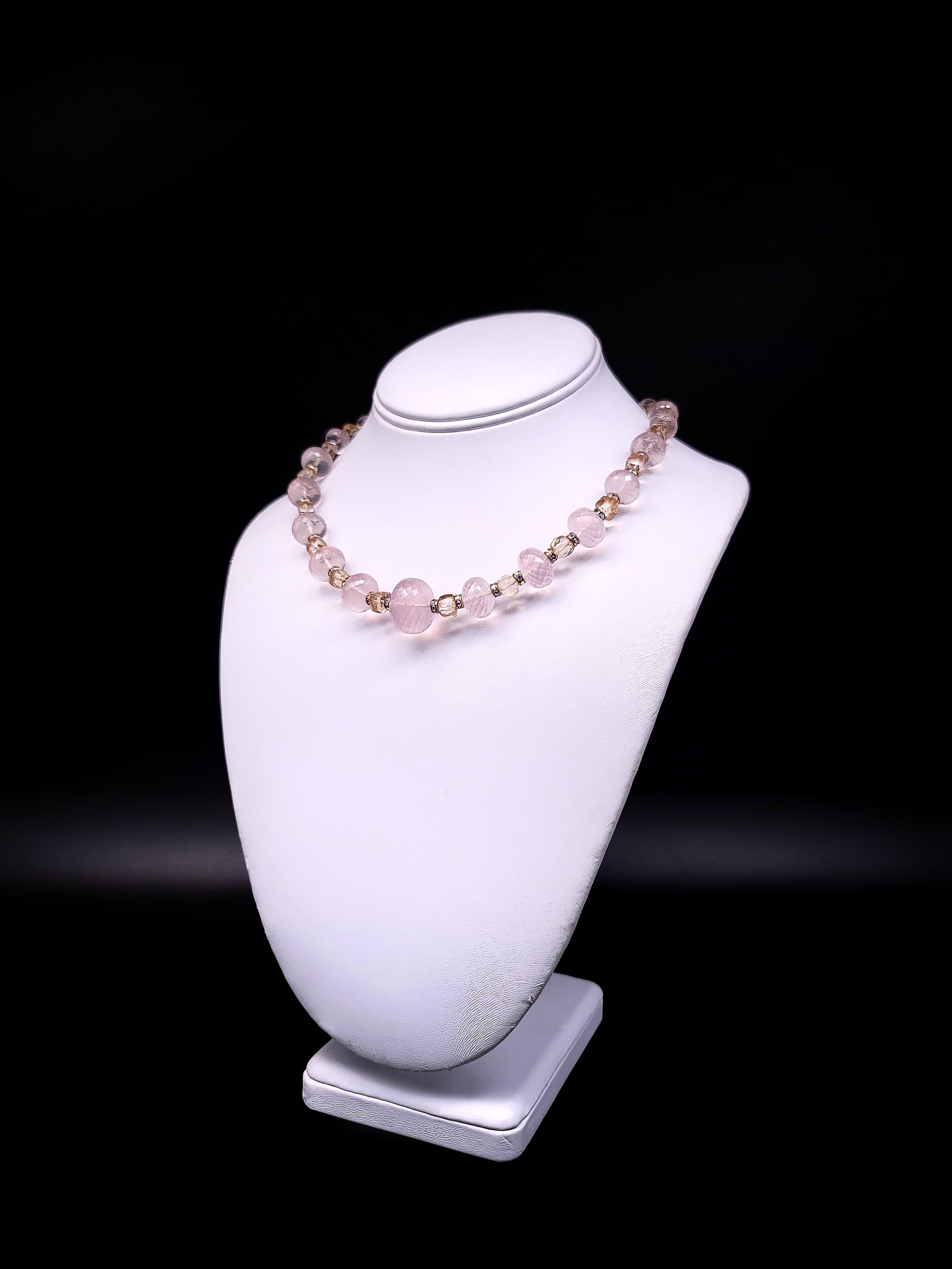 Contemporary A.Jeschel Romantic Rose Quartz single strand necklace. For Sale