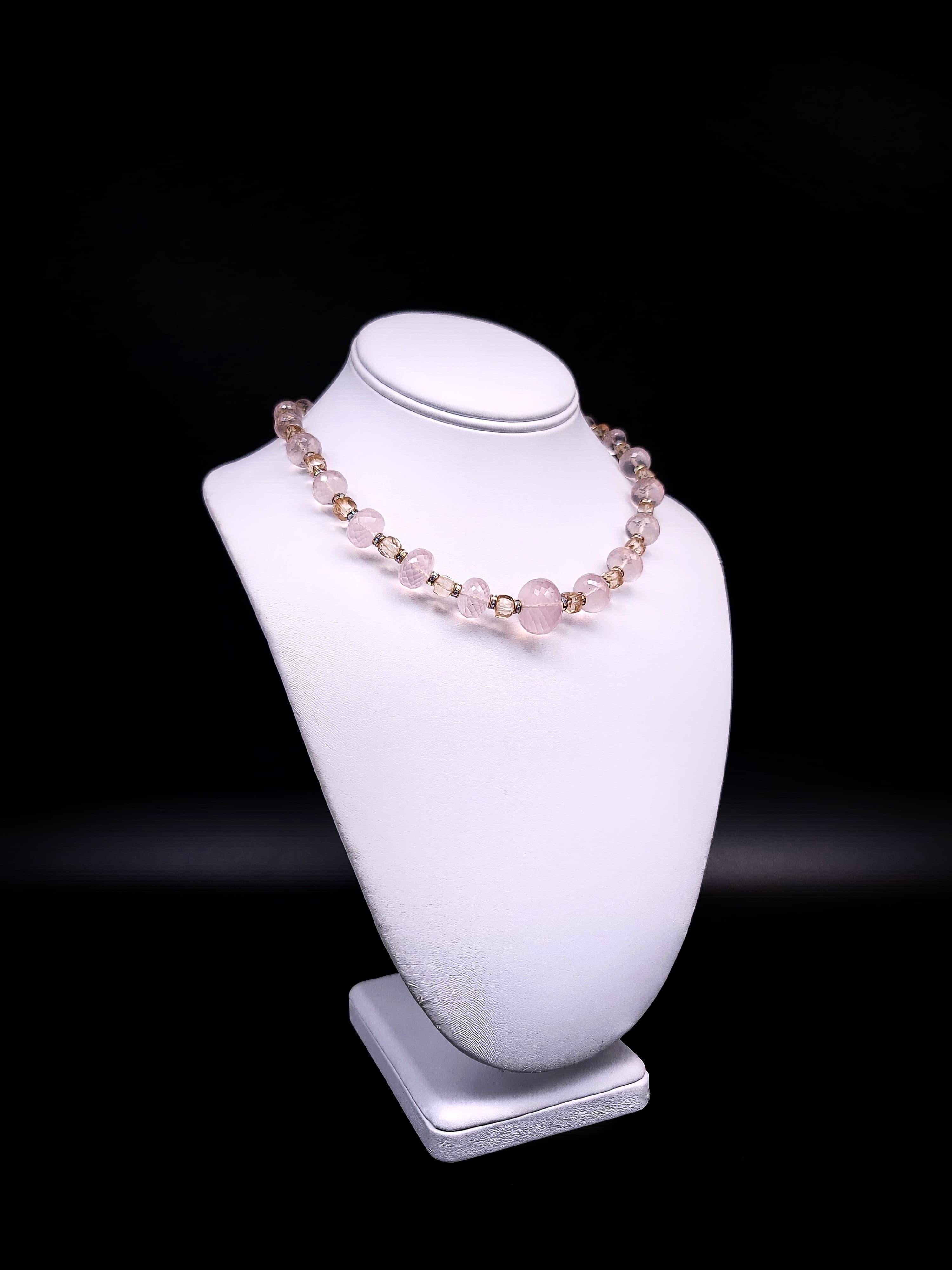 A.Jeschel Romantic Rose Quartz single strand necklace. In New Condition For Sale In Miami, FL