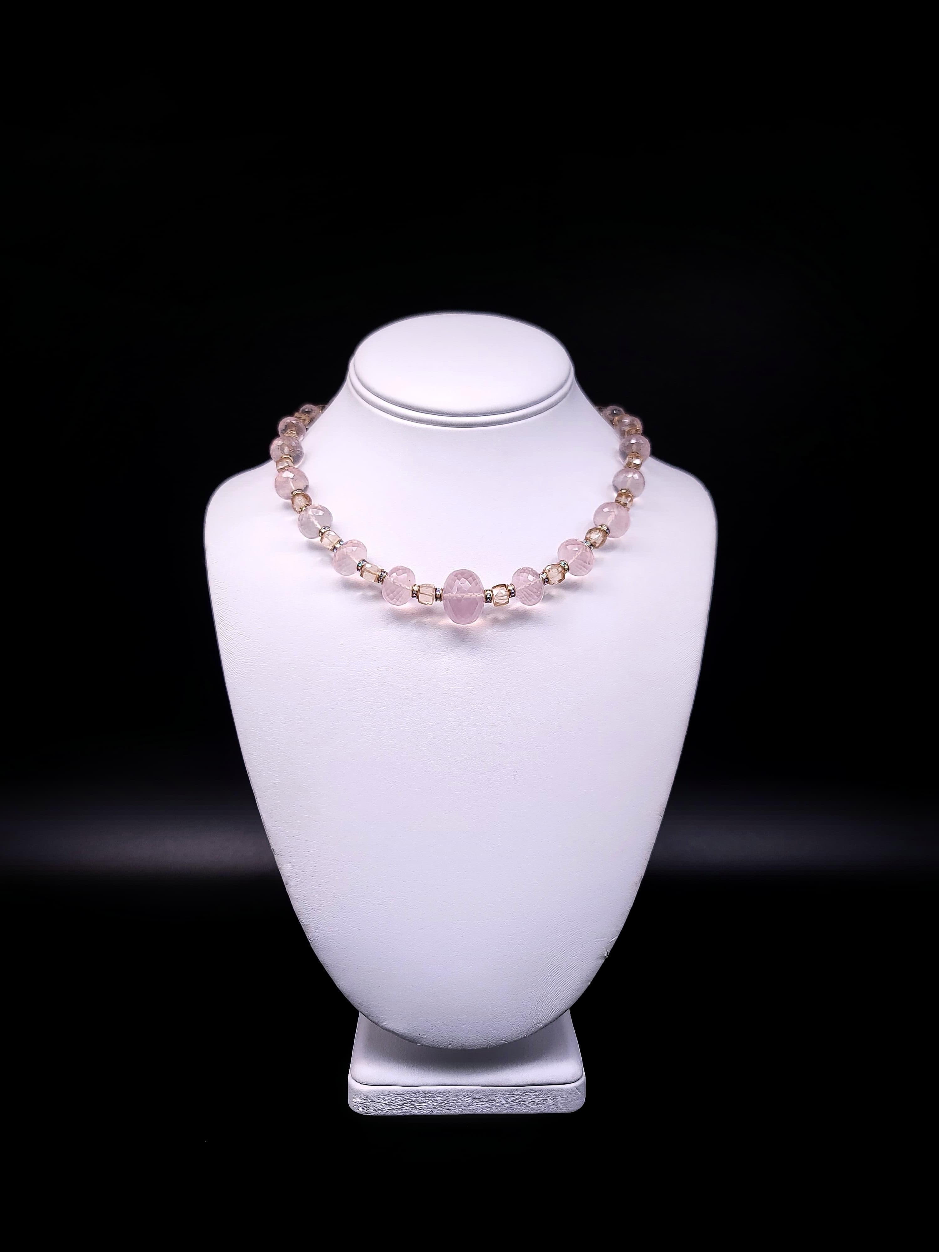 A.Jeschel Romantic Rose Quartz single strand necklace. For Sale 9