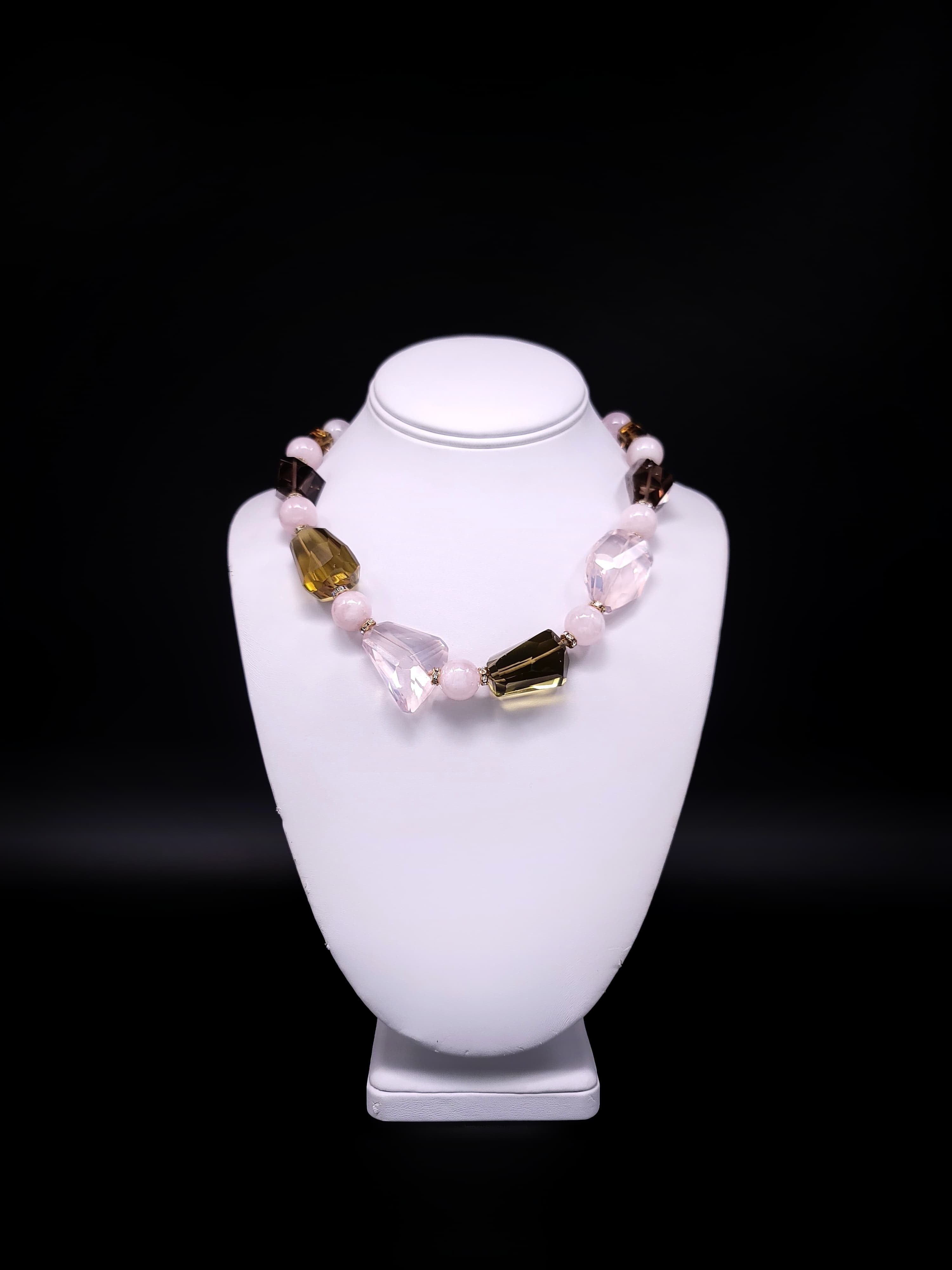 A.Jeschel Large cut Smokey and Rose Quartz  necklace.