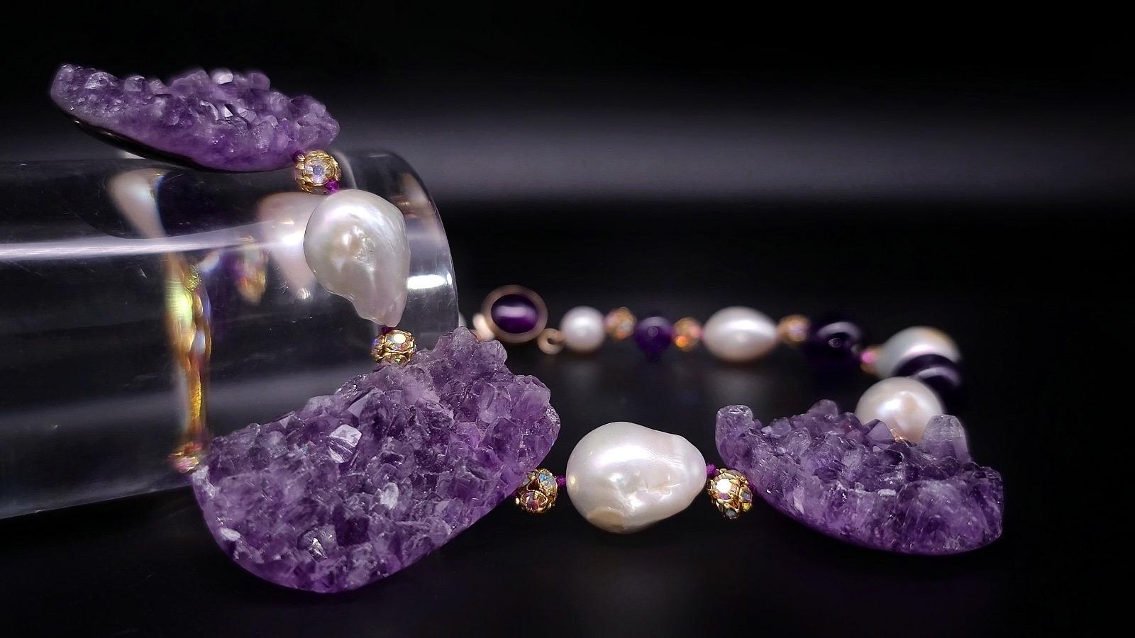 A.Jeschel Spektakuläre Amethyst-Geodes- und Barockperlenkette im Angebot 5