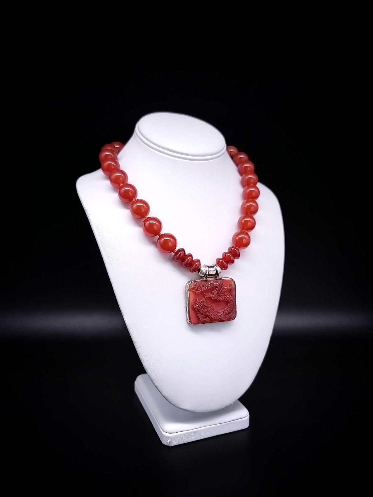 Contemporary A.Jeschel Powerful Carnelian necklace with a Dragon pendant. For Sale