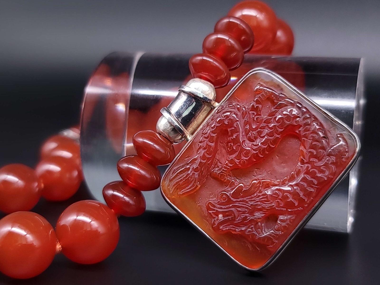 A.Jeschel Powerful Carnelian necklace with a Dragon pendant. For Sale 1