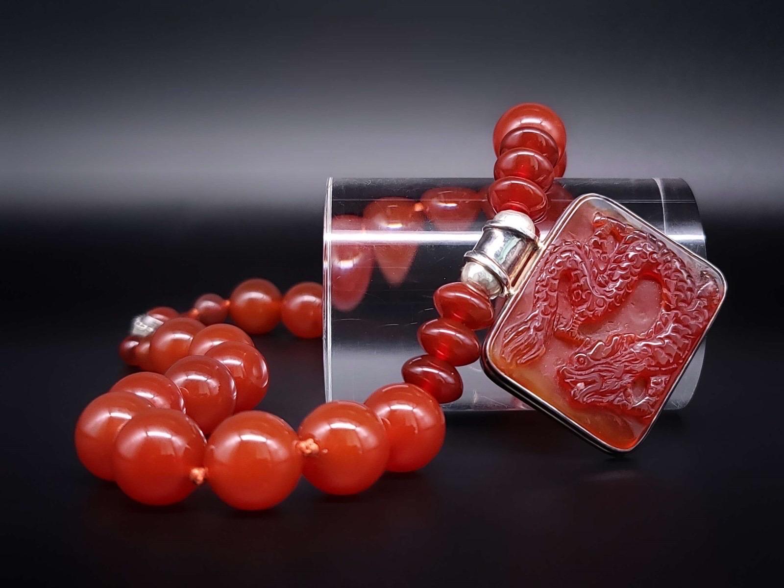 A.Jeschel Powerful Carnelian necklace with a Dragon pendant. For Sale 2